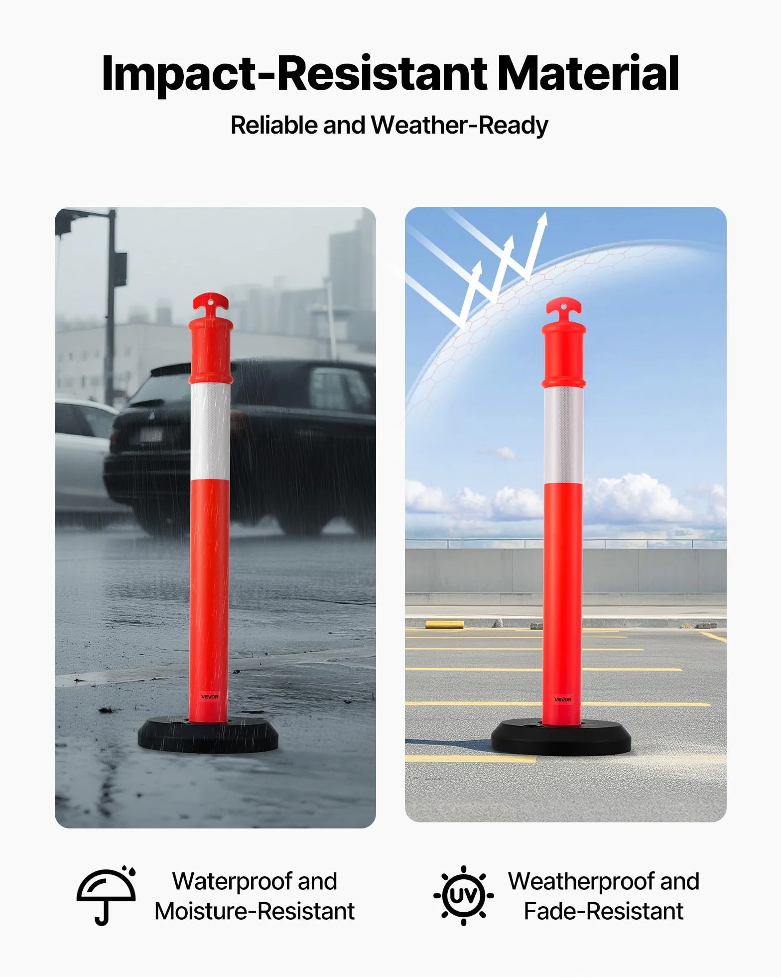 VEVOR Poteau de Signalisation 114 cm 6PCs Balise Délimitation Base Remplissable Bandes Réfléchissantes