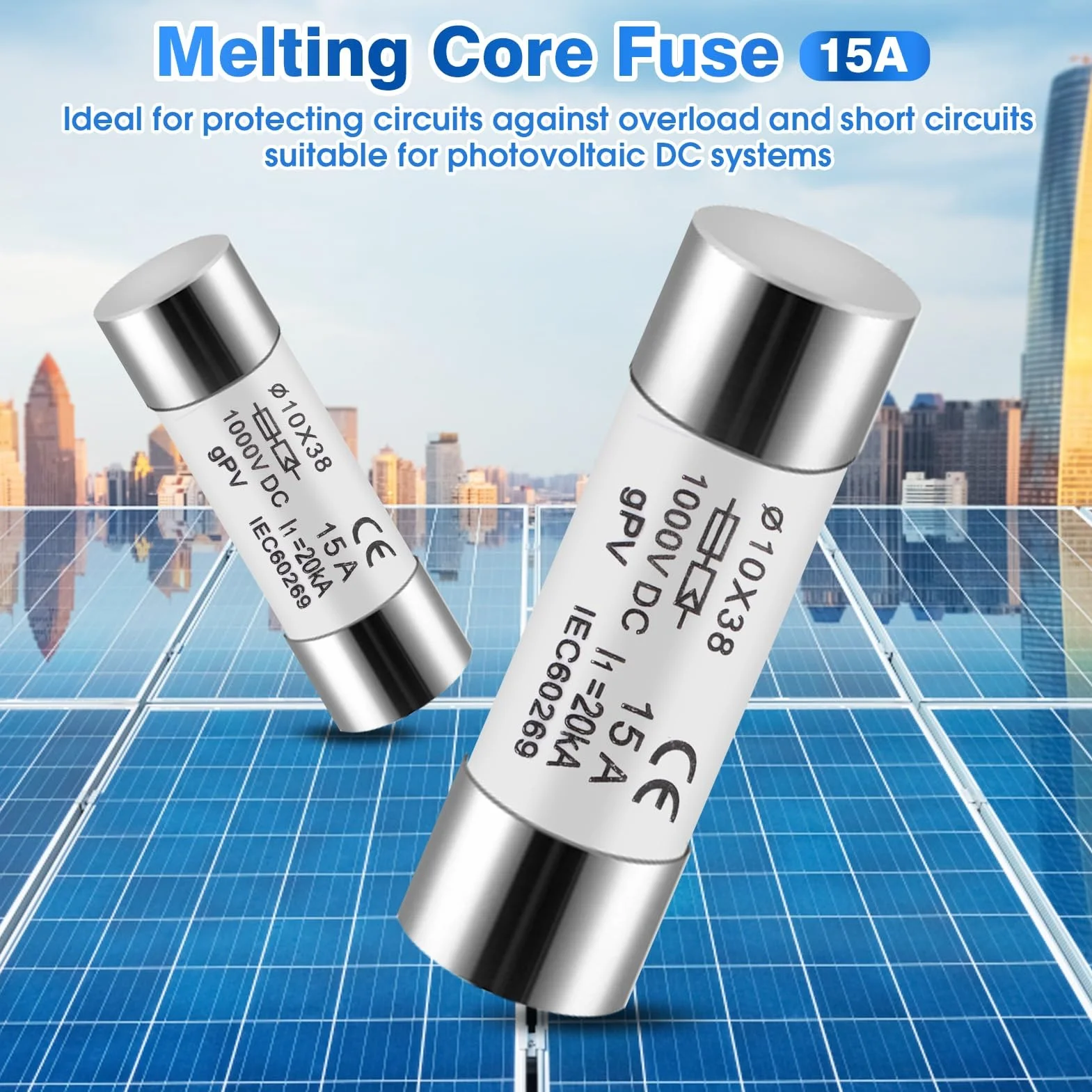 DEWIN Fusibles Photovoltaïques 15A 10X38mm DC 1000V 10pcs