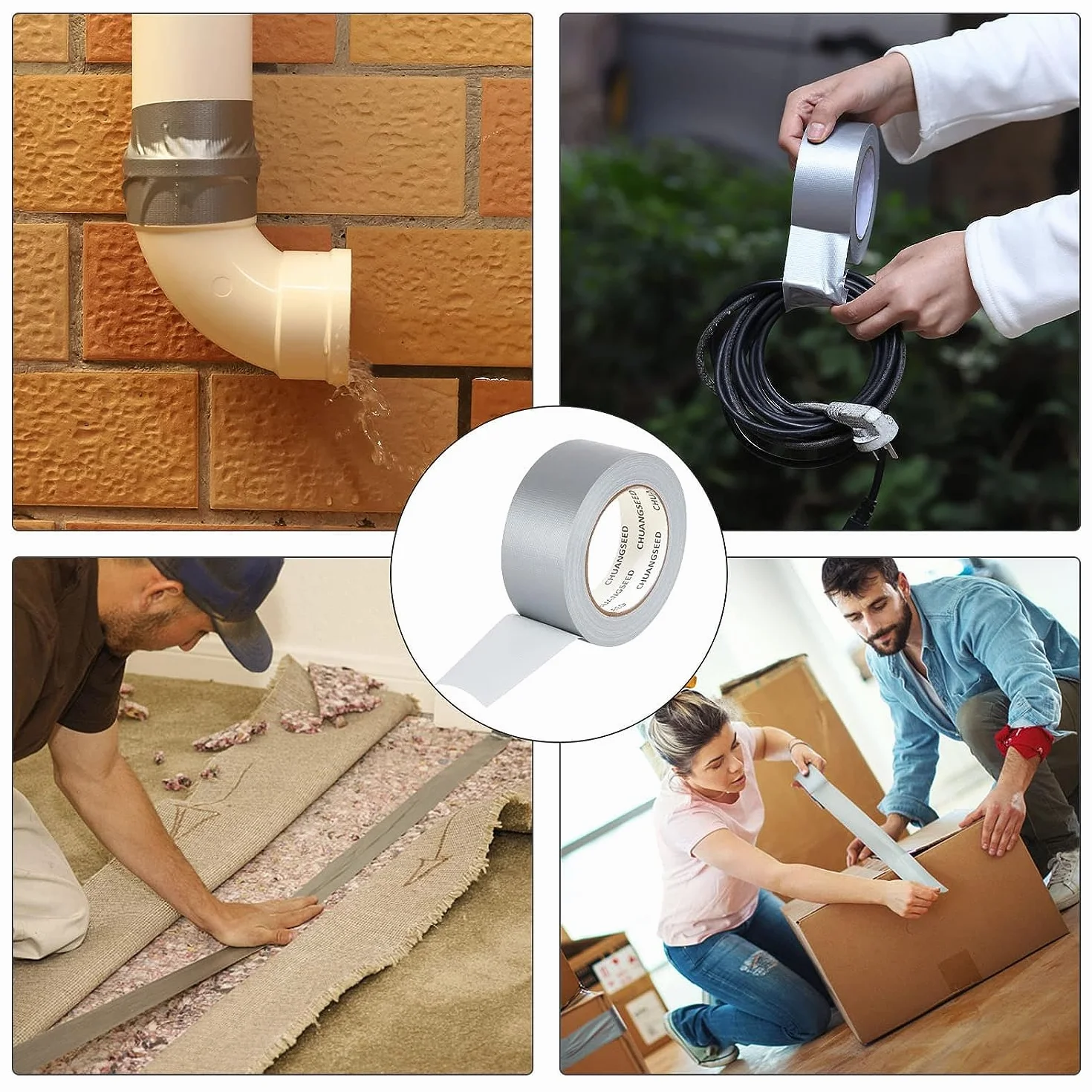 Lot de 3 rubans adhésifs en tissu argenté 50 mm x 27,4 m, ruban adhésif toilé gris ultra résistant, heavy duty duct tape