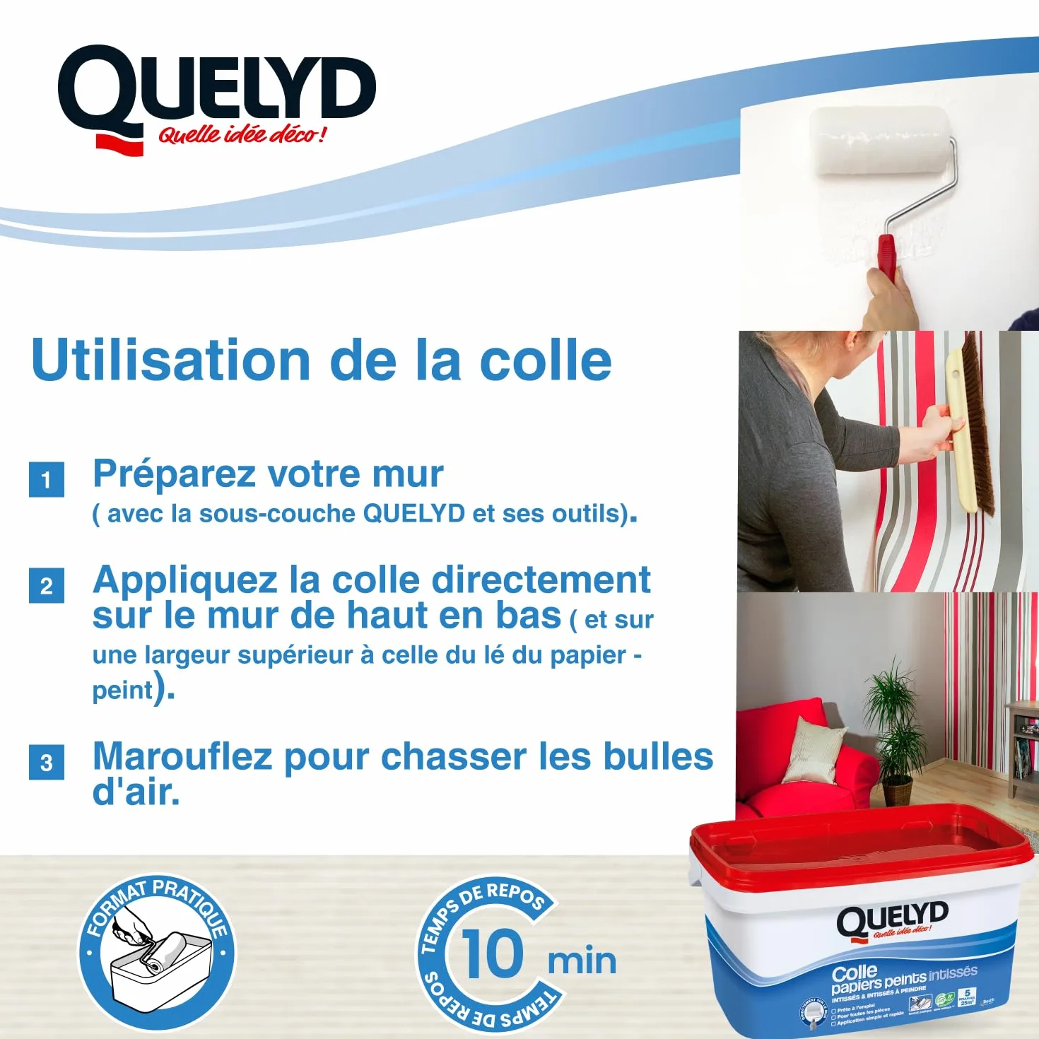 Quelyd Colle Papiers Peints Intissés en Pâte Seau 3 kg