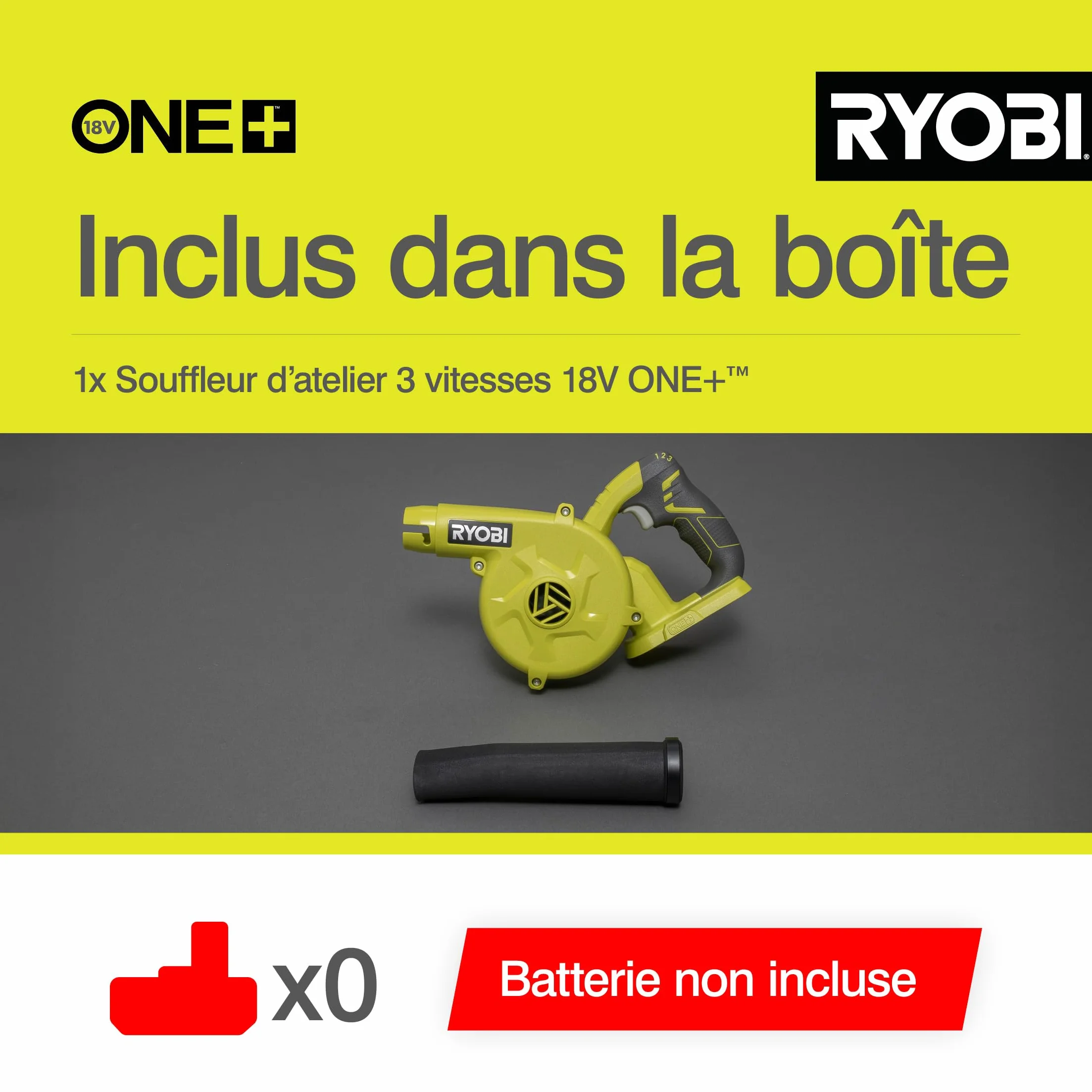 RYOBI Souffleur de Chantier sans Fil 18V One+ R18TB-0 3 Vitesses Compact