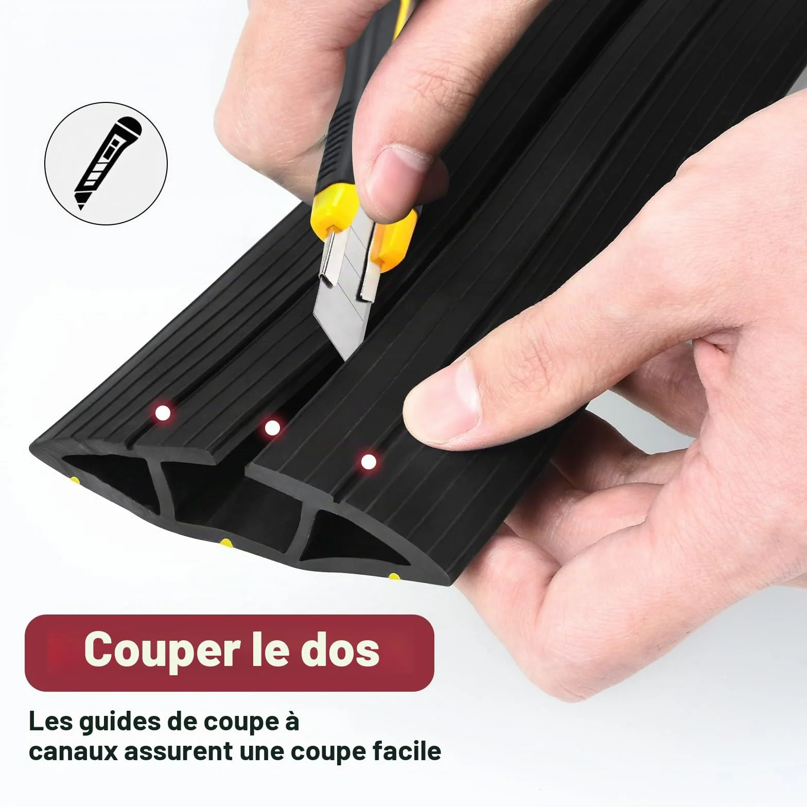 SEGNAYEN Protecteur de câble de sol 1 m, Cache-câble extérieur en caoutchouc robuste, 3 canaux