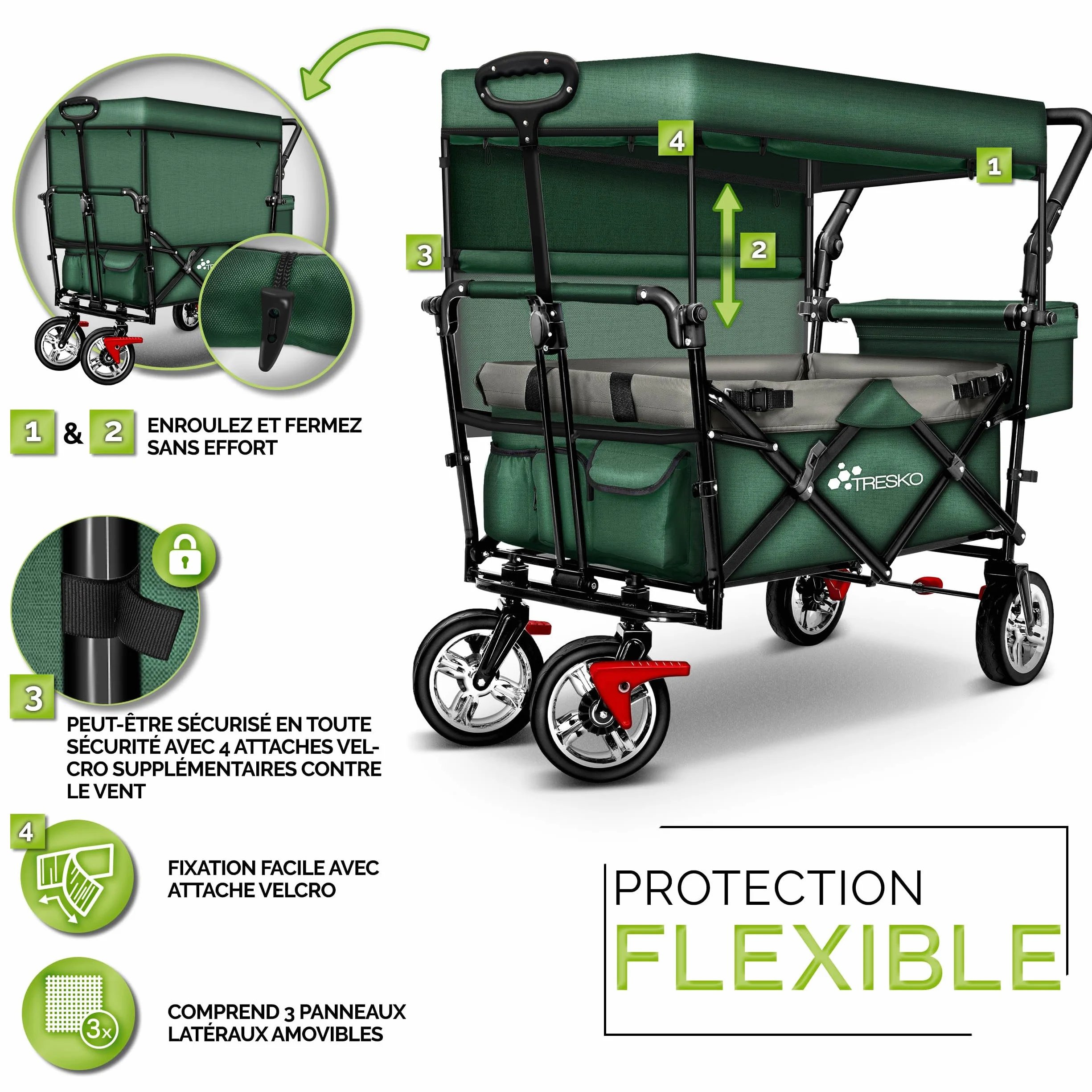 TRESKO Chariot de Transport Pliable avec Sac Isotherme et Frein pour Plage et Jardin
