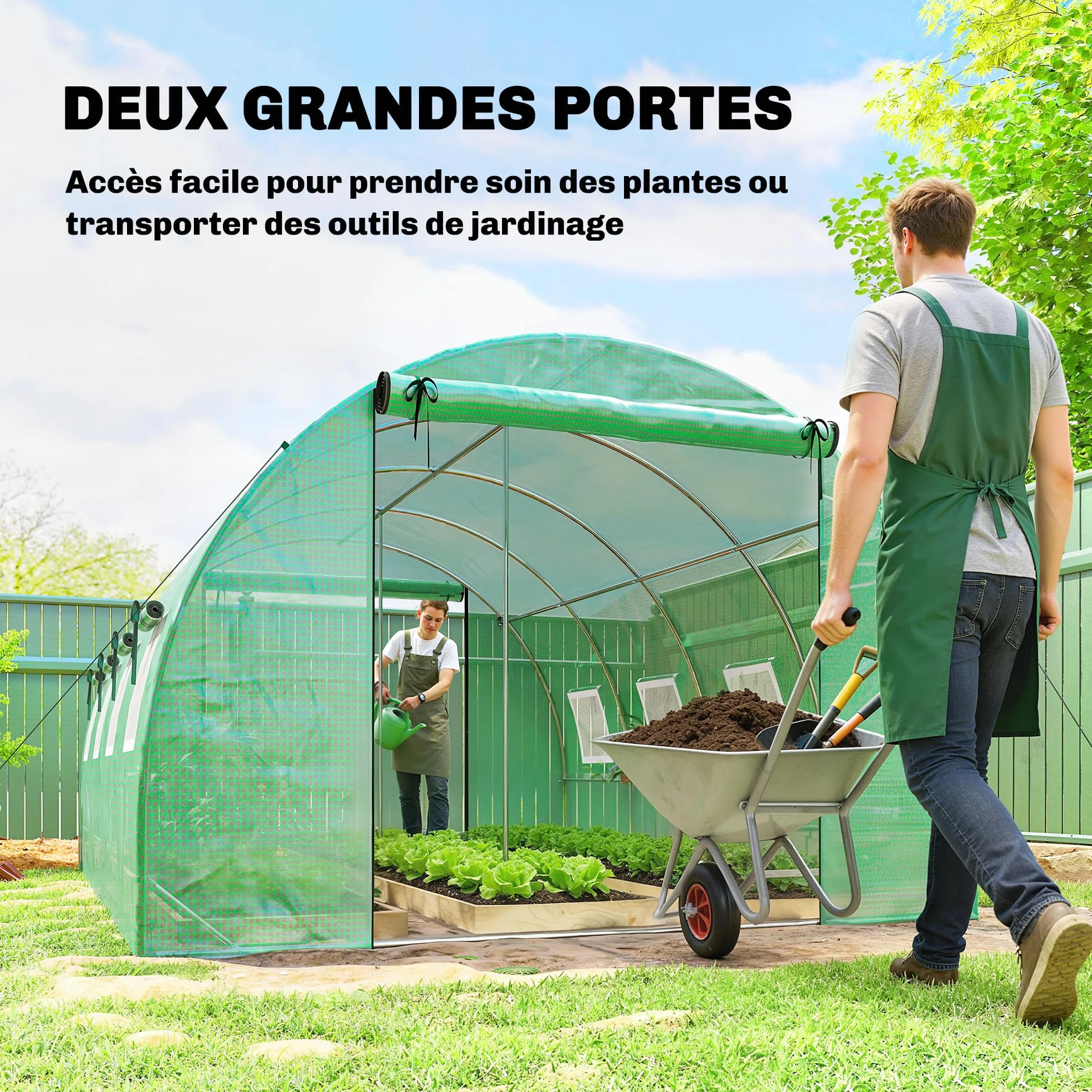 Outsunny Serre Tunnel de Jardin 12m², Serre de Jardin Tunnel 295x400x200cm avec Cadre en Acier galvanisé, 2 Portes et 8 fenêtres avec moustiquaires pour extérieur bâche PE Haute densité 140 g/m² Vert