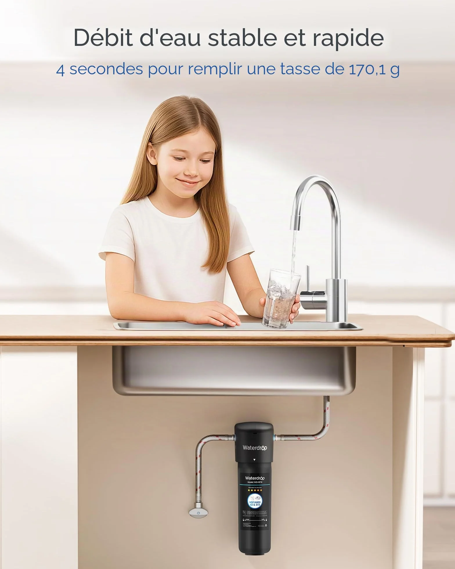 Waterdrop WD-RF10 Filtre à Eau, NSF/ANSI 42 Certifié, 30000 Litres, Remplacement pour Évier