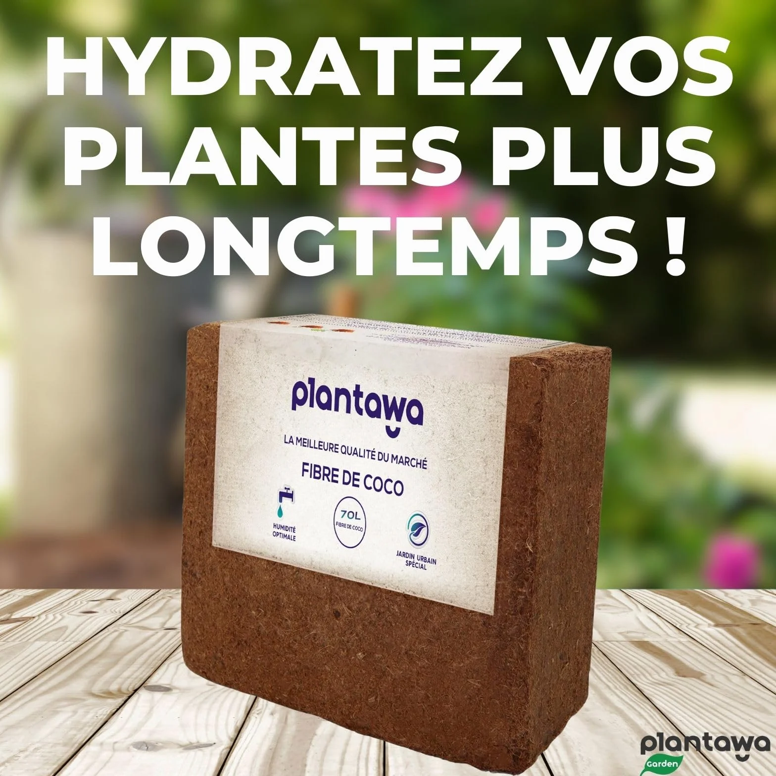 PLANTAWA Fibre de Coco Organique Bloc 5 kg 70 l – Brique compacte – Terre pour Plantes – Utilisation de Potager Urbain terriaire pour Plantes extérieures Turba pour Pots de Fleurs
