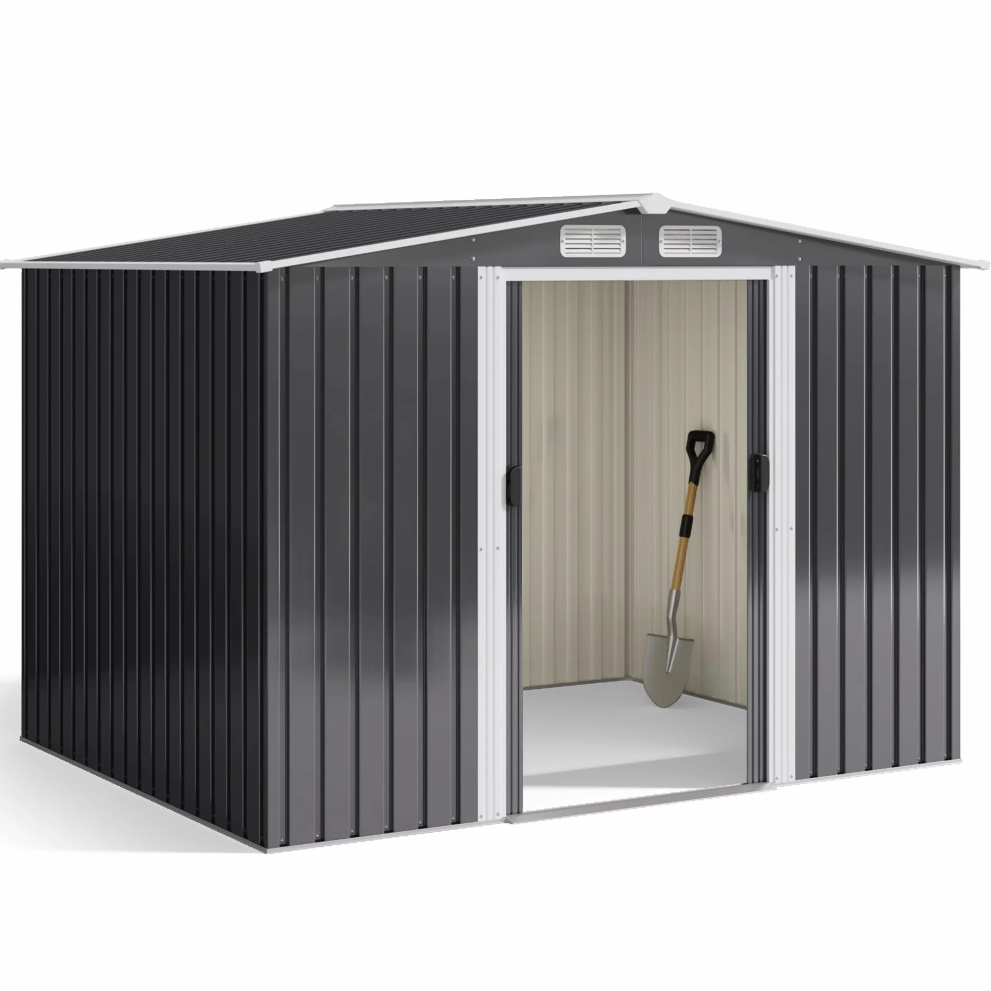 Xbro Abri à outils en métal 5 m², abri de jardin d'extérieur avec toit incliné et porte coulissante, abri à outils avec serrure et gants, 247 x 193 x 179 cm