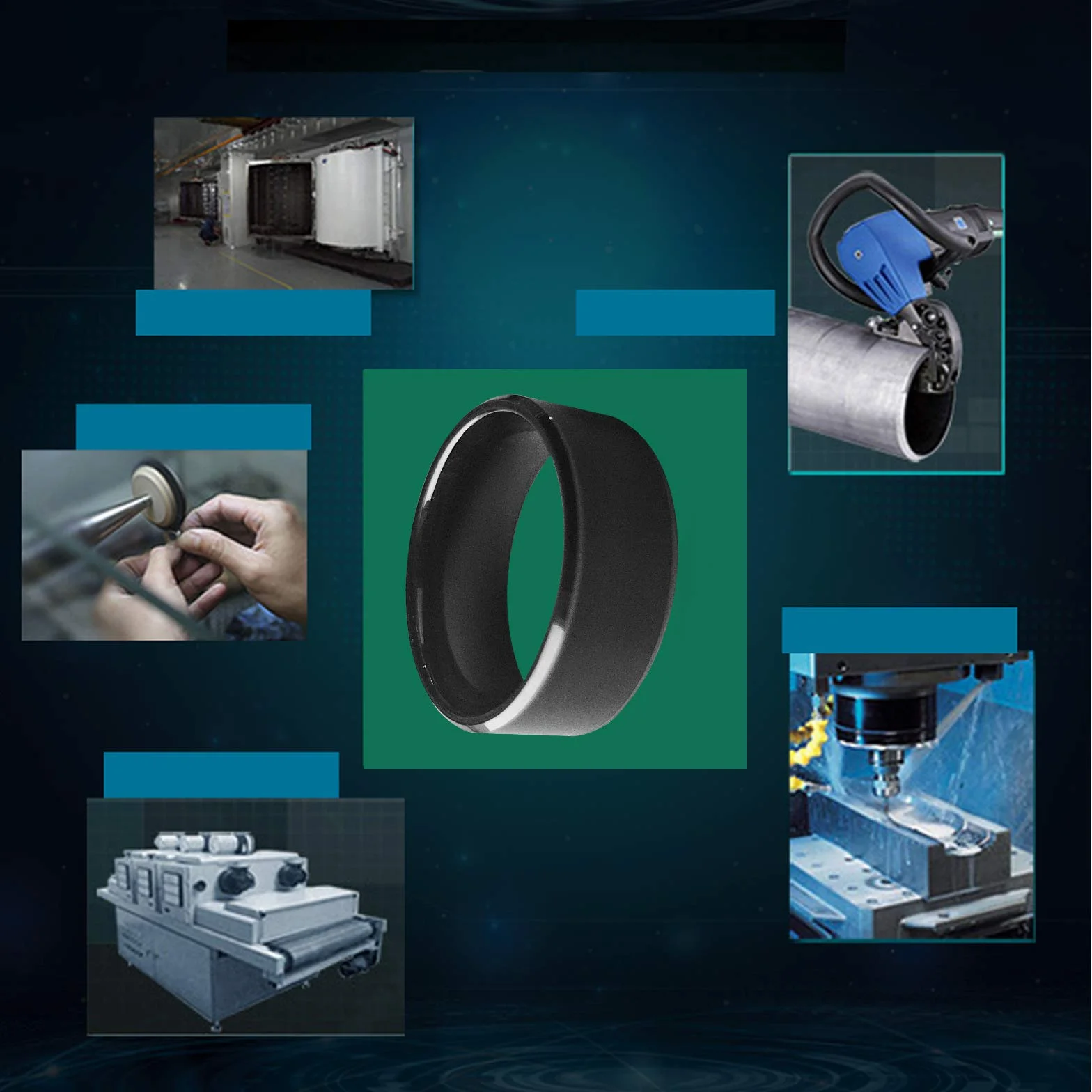 RFID Rewritable Dual Frequency 125kHz t5577 & 13.56MHz CUID Noir Ceramics Smart Finger Ring for Men Women