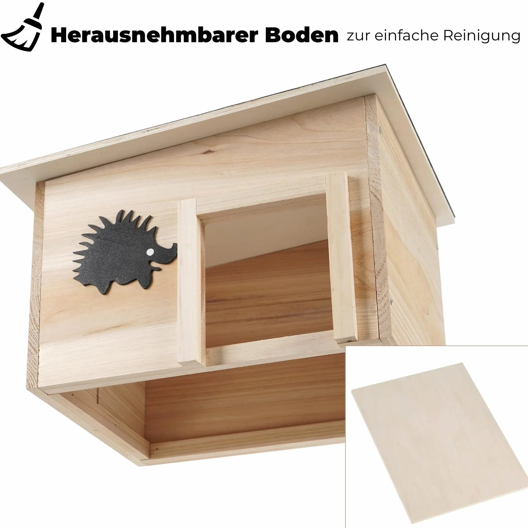Maison pour hérisson en bois avec toit résistant aux intempéries, dimensions, entrée labyrinthe