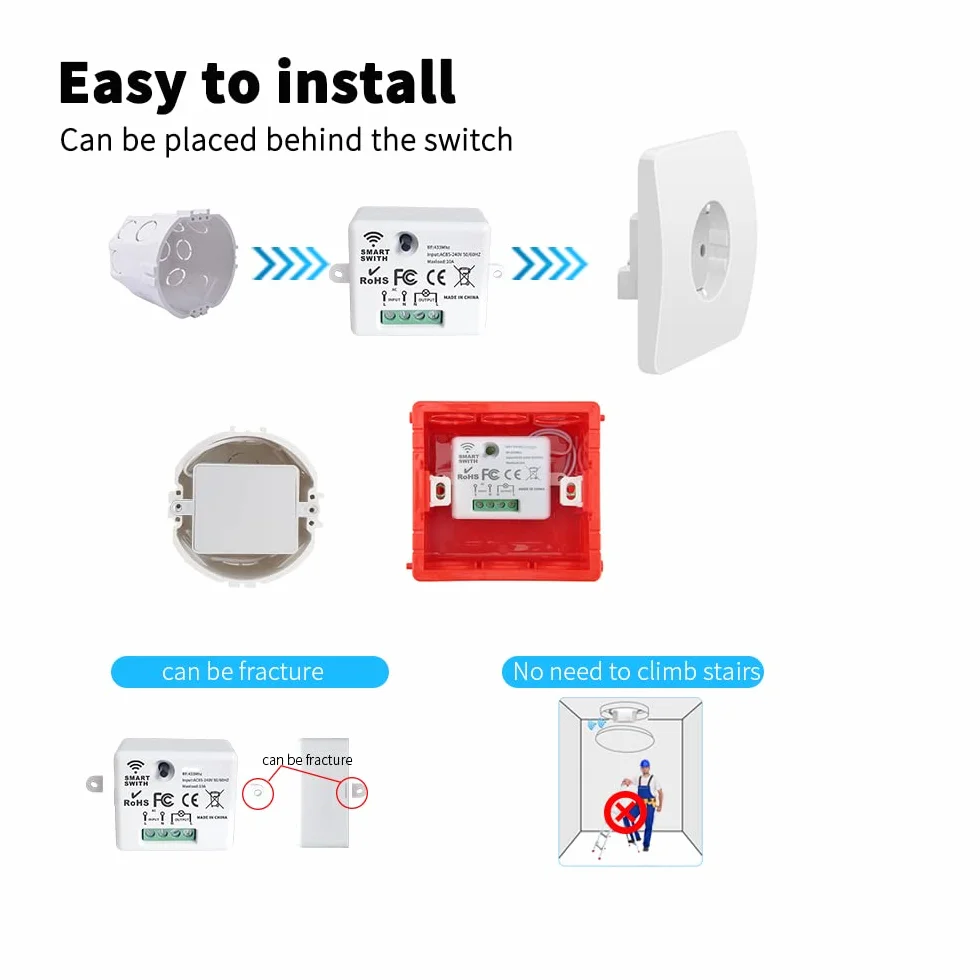 Interrupteur Sans Fil RF433 10A 240V Kit 1 Voie