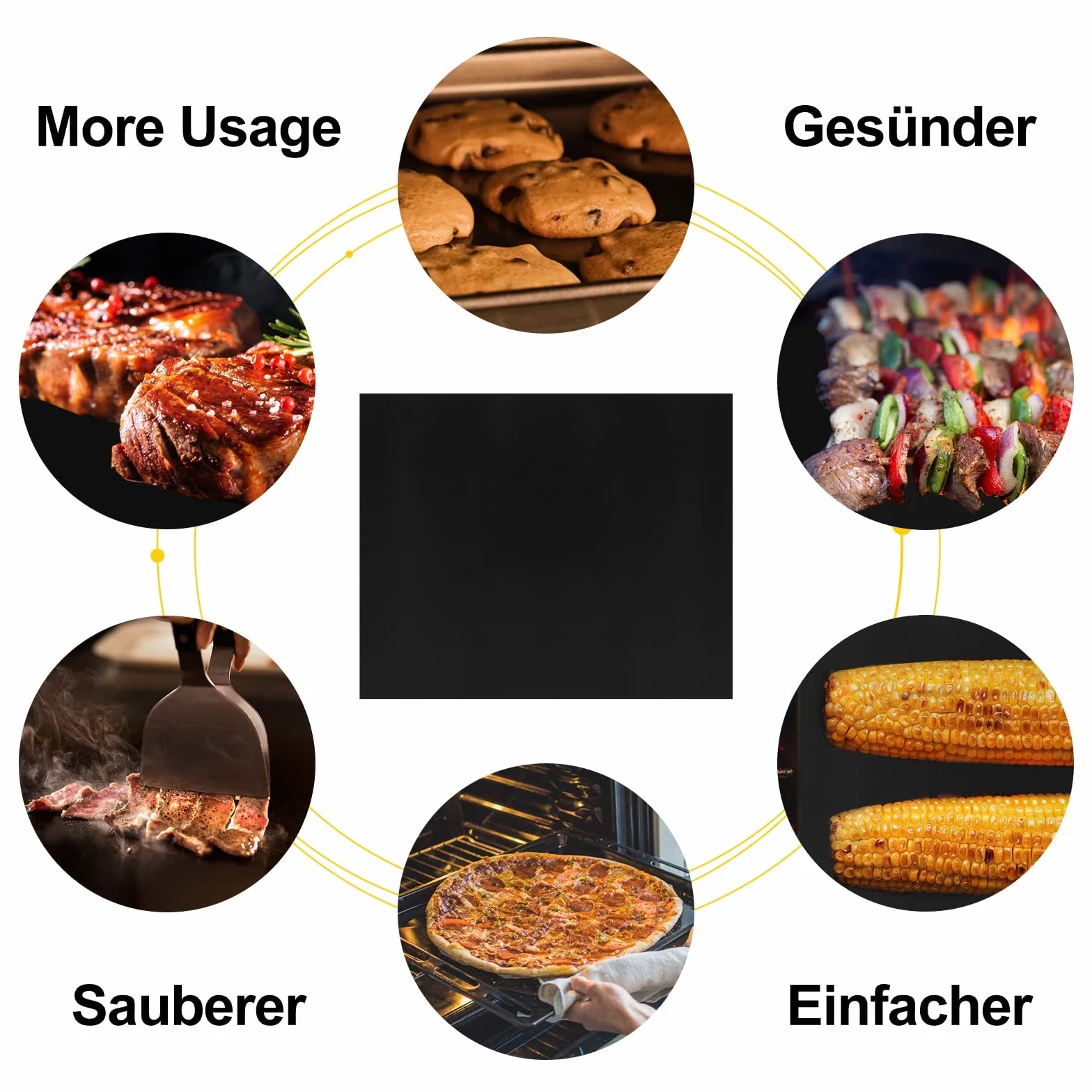 Tapis de Cuisson Barbecue 50x40 cm Set de 5 Grille BBQ Mats Anti-Adhérent Réutilisable