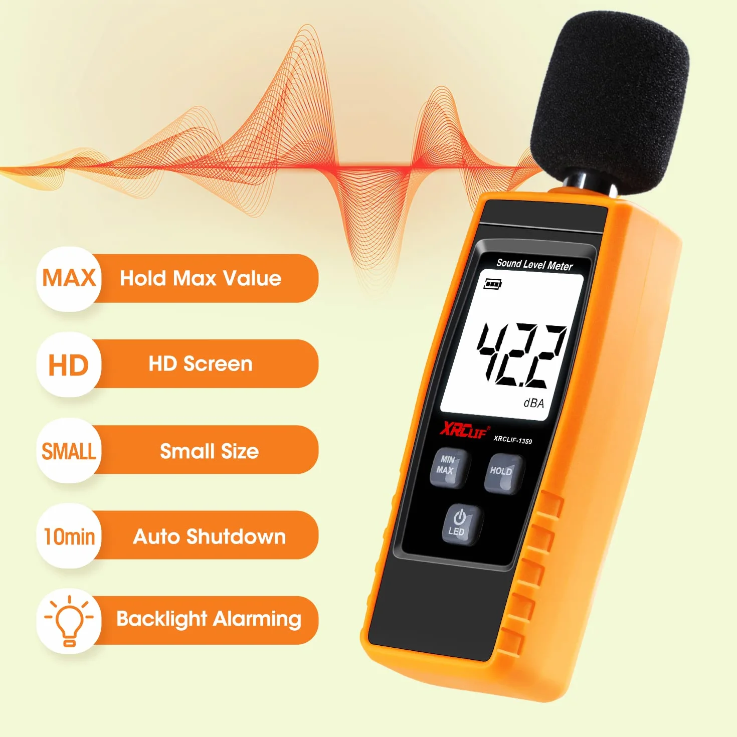 Sonomètre Portable Numérique 30-130 dB Décibels Testeur de Bruit Jaune