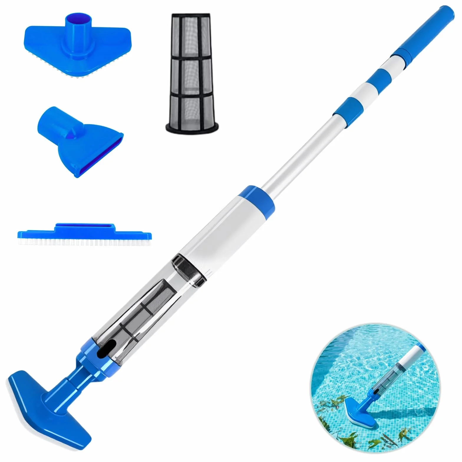 3 en 1 Aspirateur de Piscine sans Fil, Nettoyeur Électrique à Batterie Rechargeable, Aspirateur Piscine pour Spa, Bain à Remous, Piscine Hors-Sol et Piscine Enterrée
