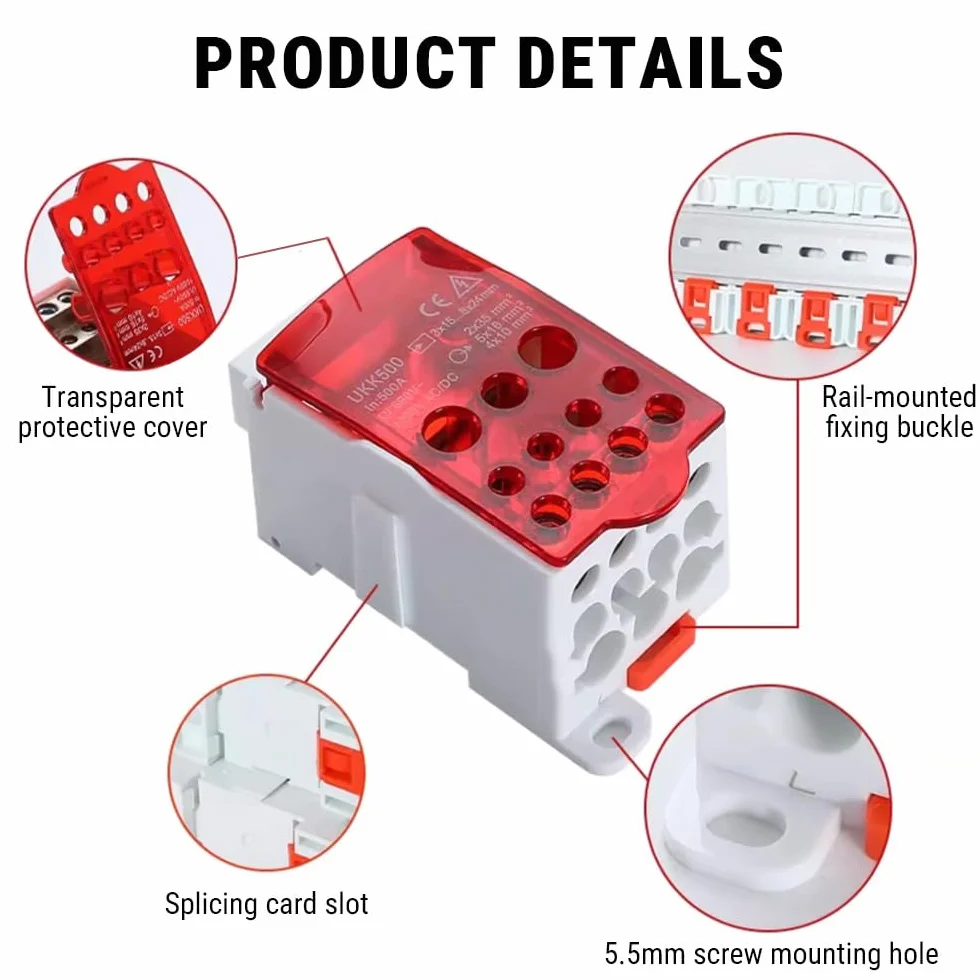UKK125 Bornier Rail DIN, Bloc de Jonction 690V, Rouge