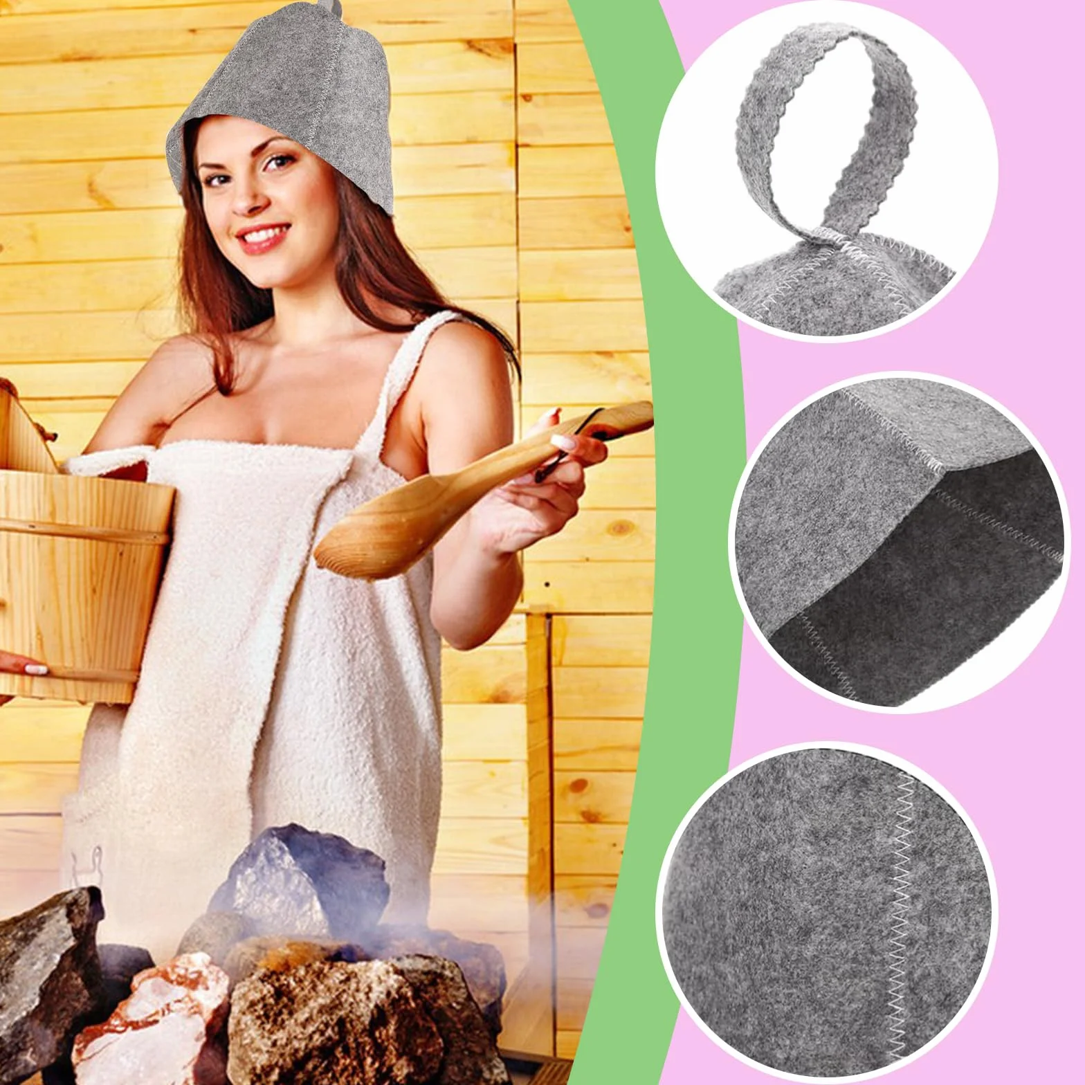 Chapeau de Sauna en Feutre Bonnet Respirante Anti-chaleur pour Homme et Femme 2 Pièces