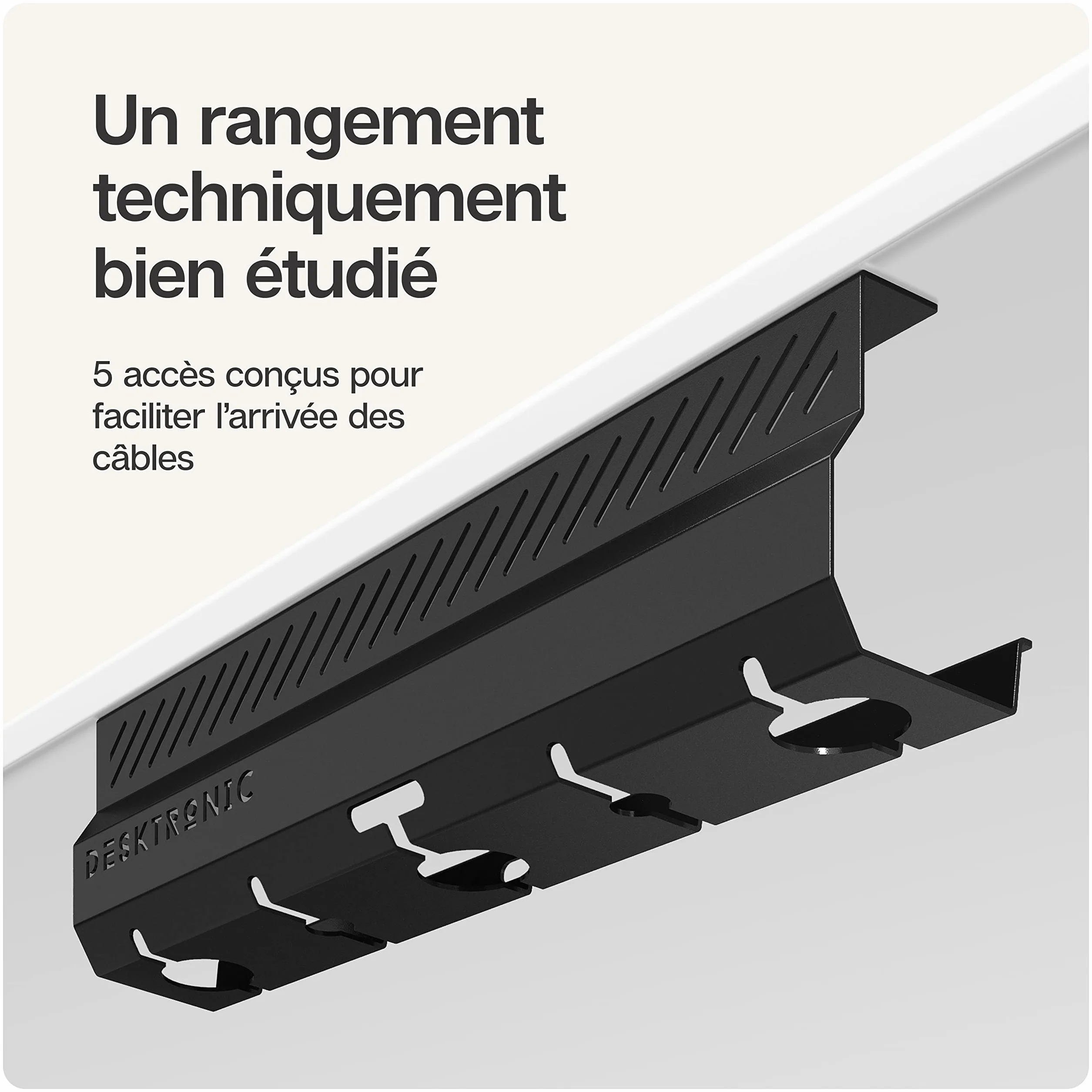 Lot de 2 Goulottes de Câbles de Bureau en Acier Inoxydable avec 5 Découpes - Noir