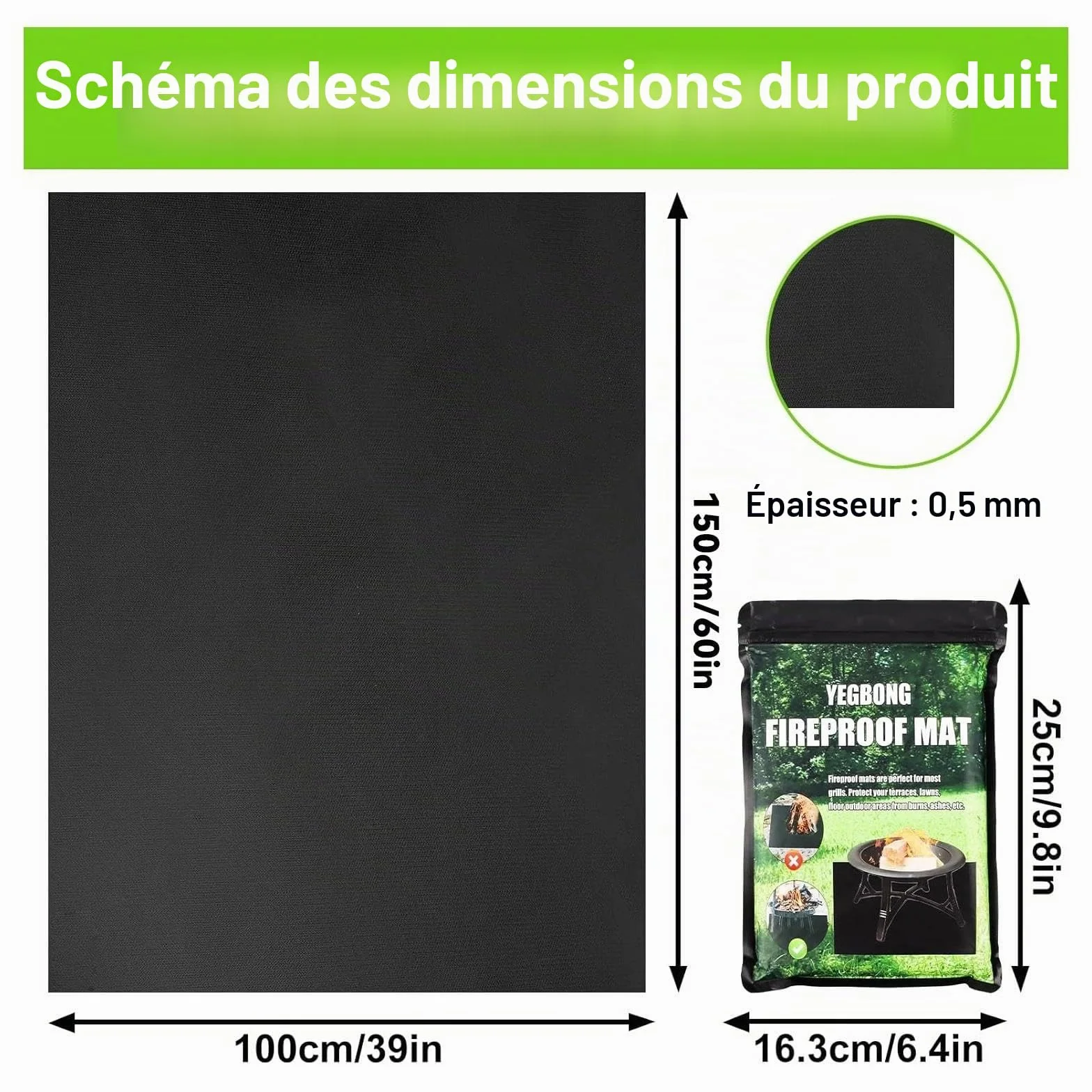 Tapis Ignifuge 120 x 100 cm pour Barbecue, Protection Thermique Réutilisable Sol