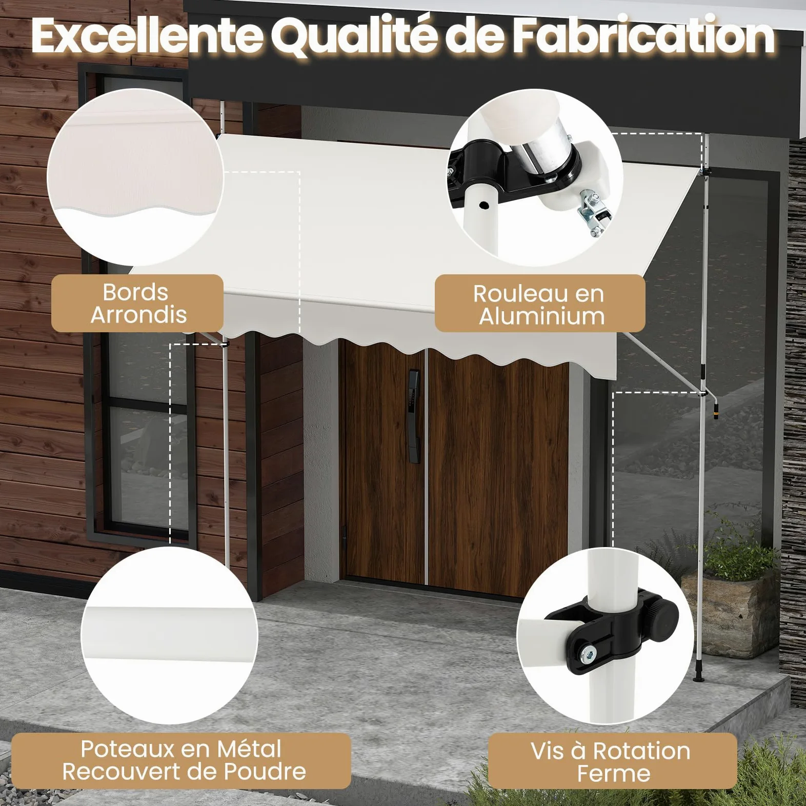 RELAX4LIFE Store Banne Manuel Rétractable avec Manivelle | Auvent Rétractable Résistant aux UV, Imperméable | Hauteur&Angle Réglable | Store Banne sans Percage pour Balcon, Terrasse (3x1,8 M,Blanc)