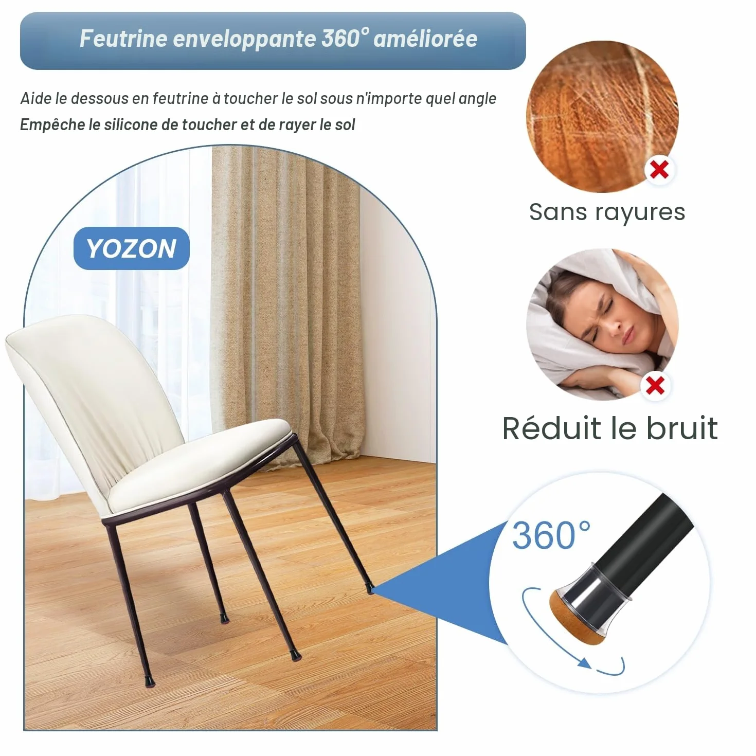 Protection Pied de Chaise 20 pièces Silicone Transparent Feutre Couvre-Jambes Capuchons diamètre 14-20mm