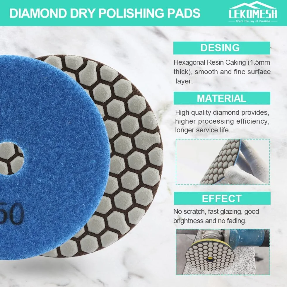 Disque Diamant de Polissage LEKOMESH 100mm 8pces M14 Tampon d'Appui pour Granit Marbre Pierre