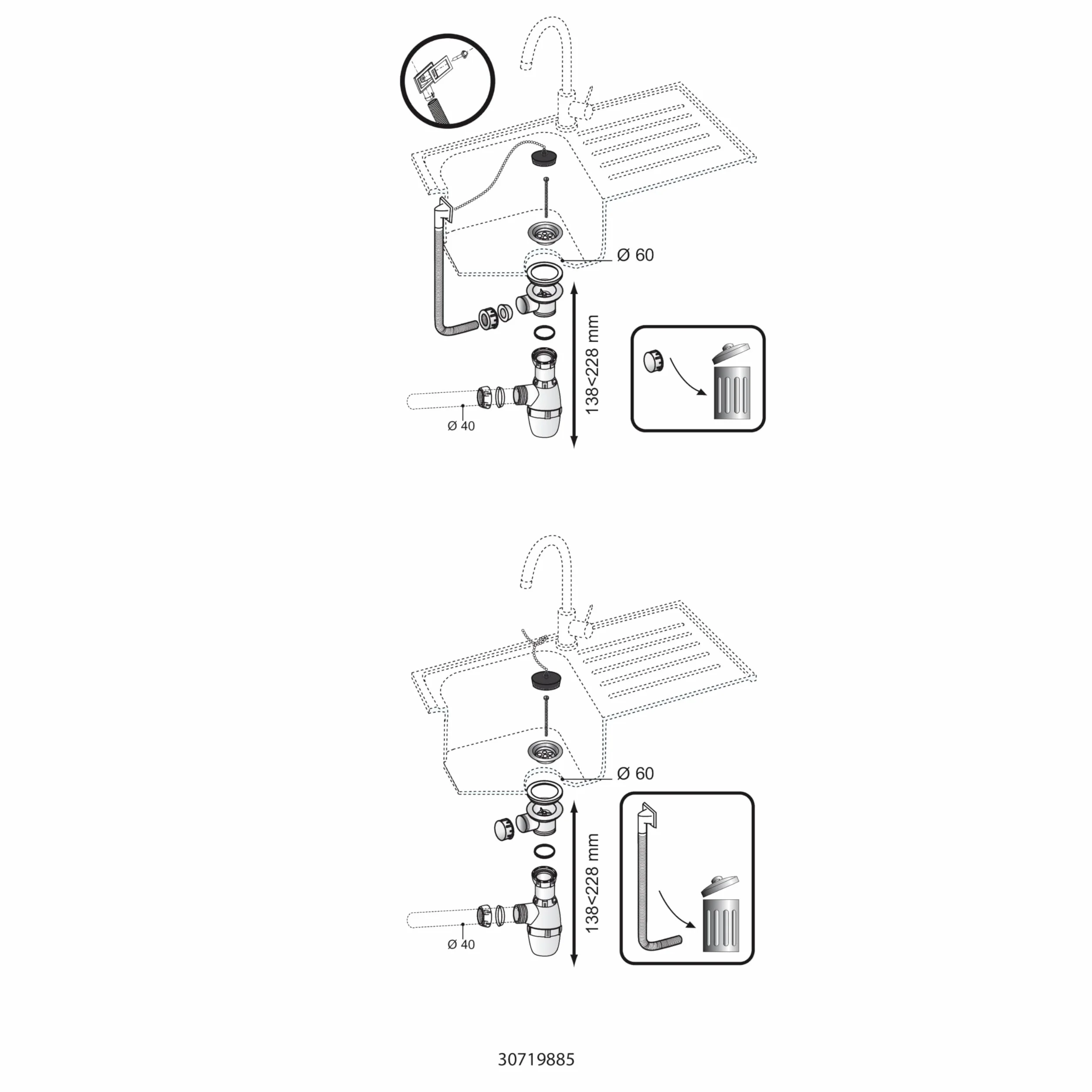Wirquin Kit vidage évier 1 bac Ø60 blanc avec siphon et trop-plein