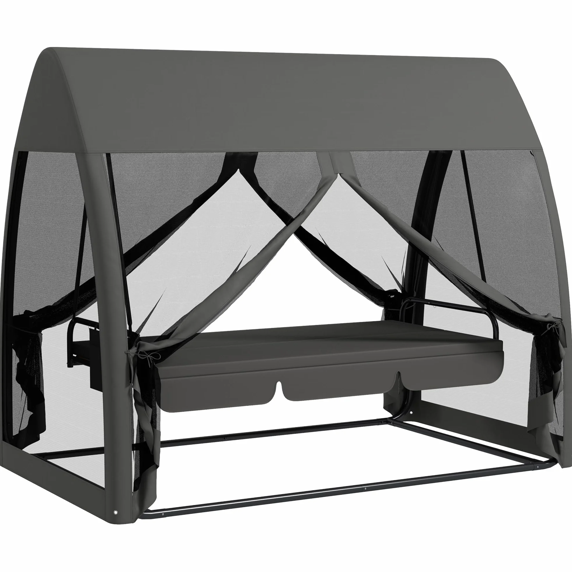 Outsunny Balancelle de Jardin Convertible 3 Places avec Auvent et Coussins, Gris