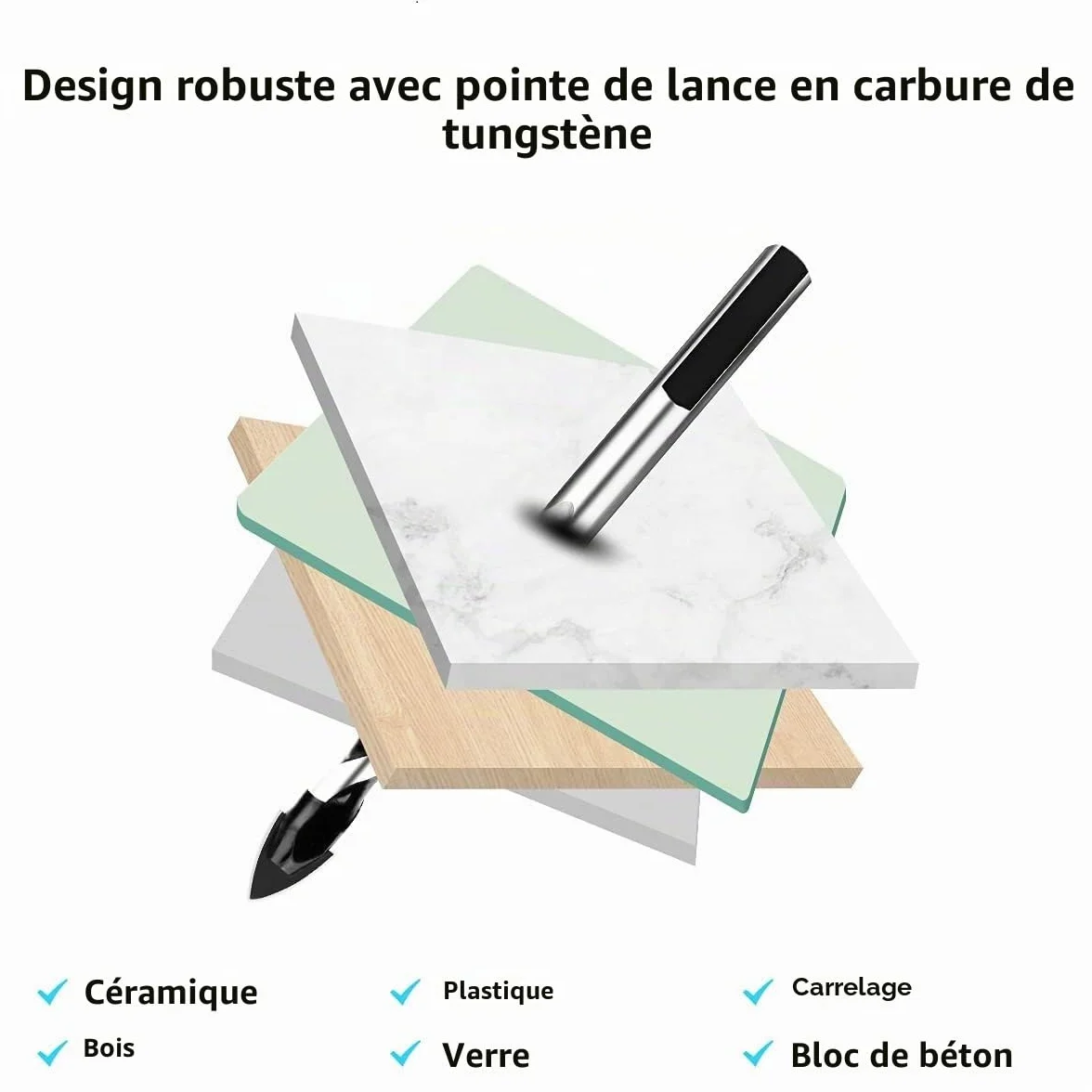 Foret Carbure de Tungstène Lot de 6 Foret Diamant 4/6/6/8/10/12 mm pour Carreaux de Céramique Béton