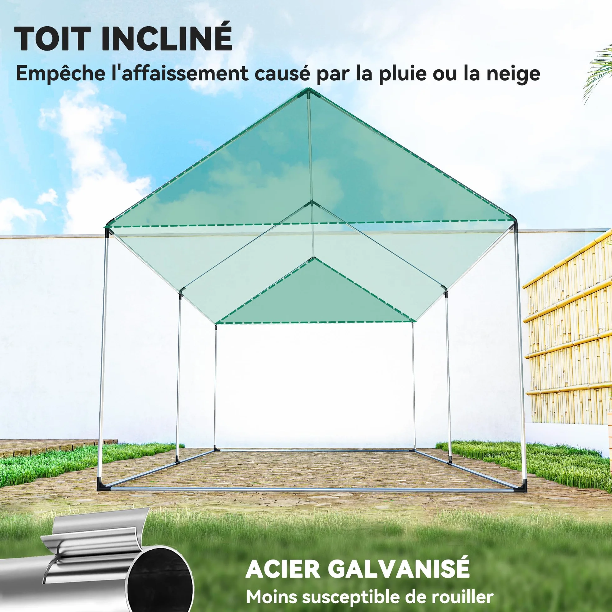 Outsunny Serre de Jardin Tunnel 2 x 3m, 6m² avec Porte Enroulable, 4 fenêtres, - Acier galvanisé PE Haute densité Blanc