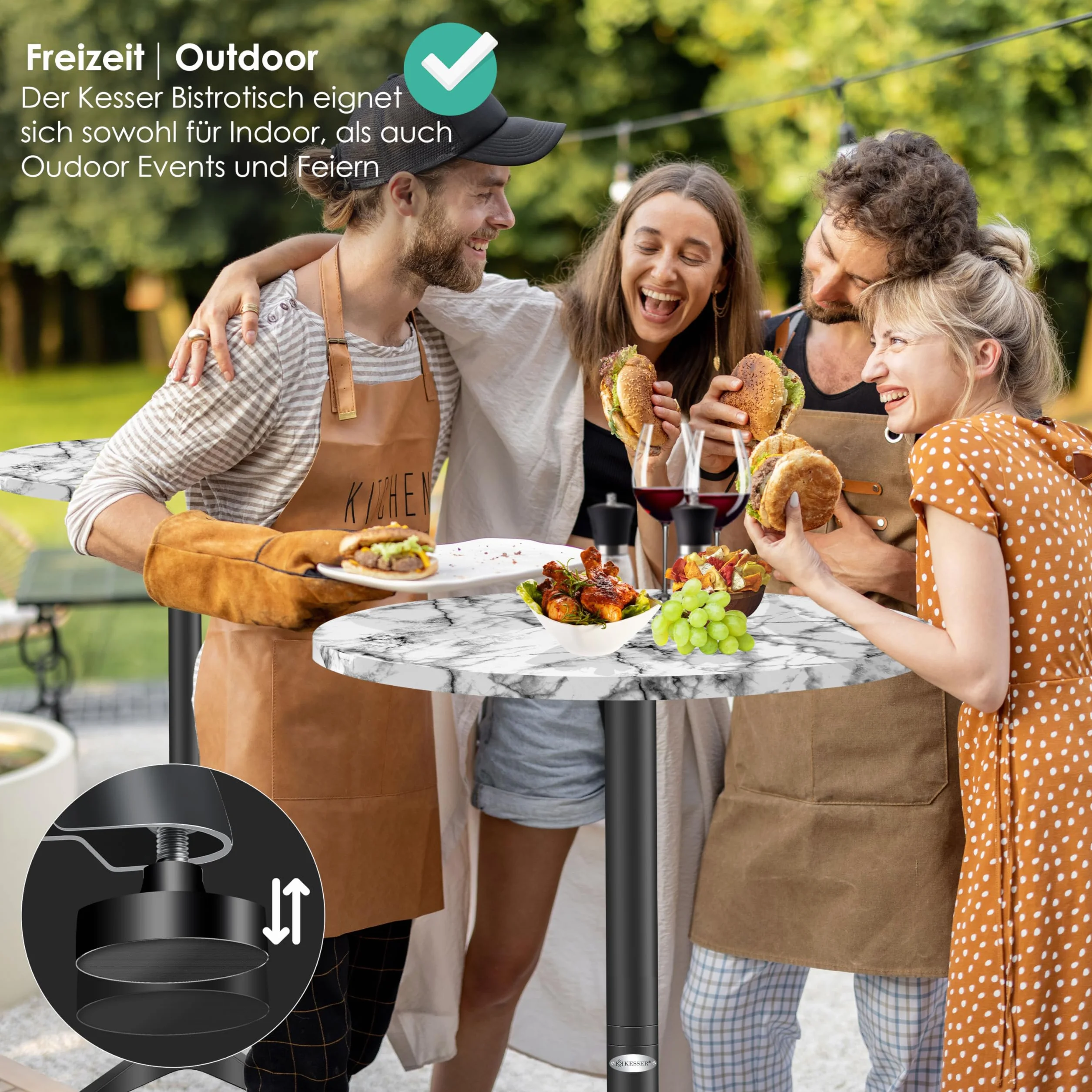 KESSER Table de bistrot pliable 2 en 1 - Plateau aluminium acier inoxydable - Hauteur réglable 70/115 cm - Ø 80 cm - Table pliante intérieur extérieur