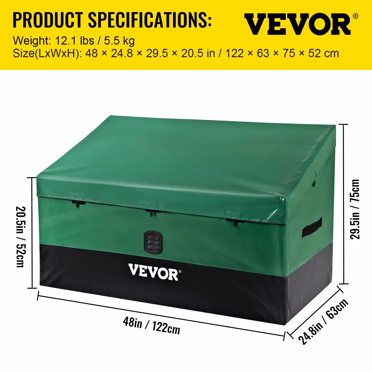 VEVOR Boîte de Rangement Extérieur 440 L Coffre de Jardin Étanche Cadre Galvanisé Bâche PE 122x63x75 cm