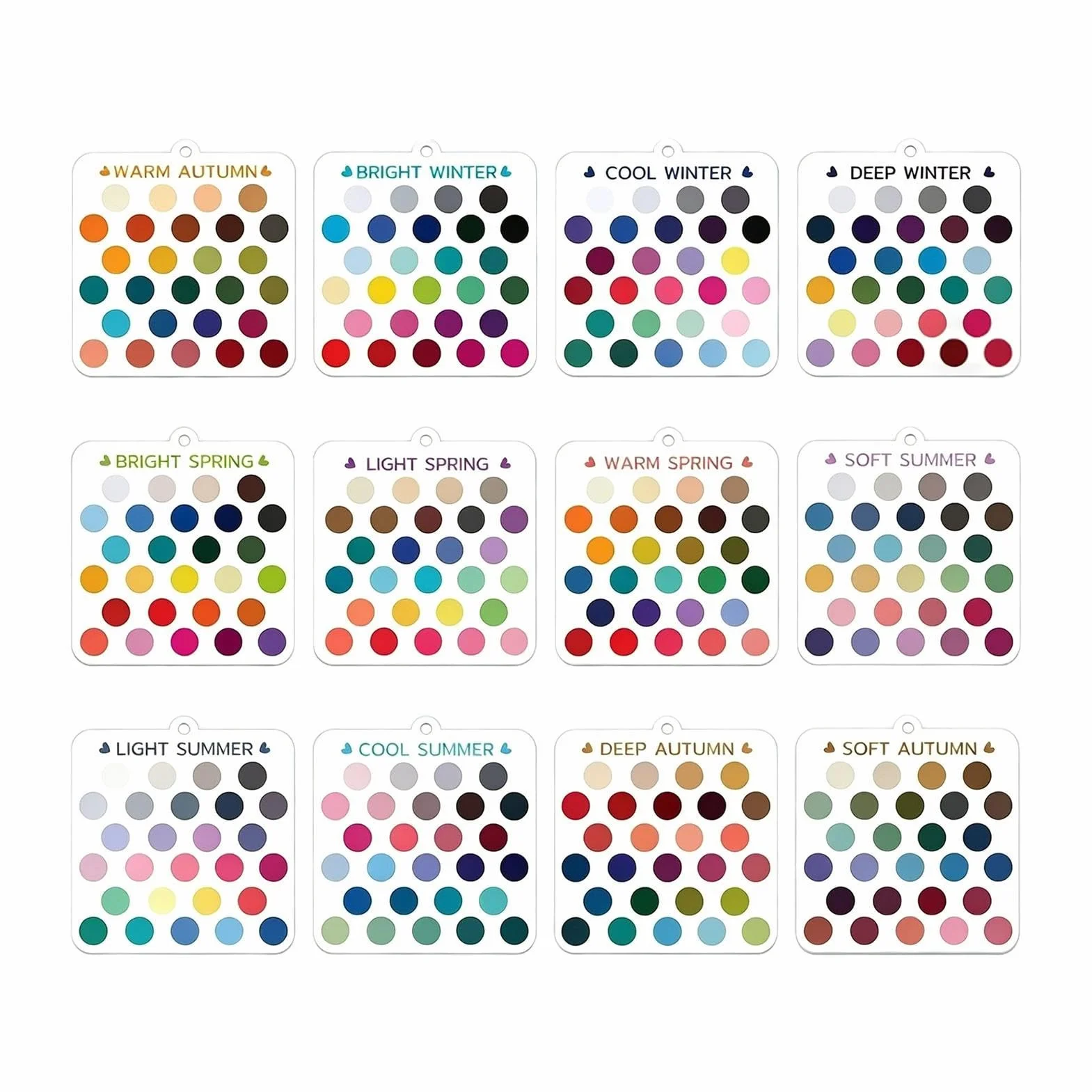 Cartes de palette de couleurs acrylique 12 pièces – Guide de garde-robe saisonnier portable, échantillons de style professionnels