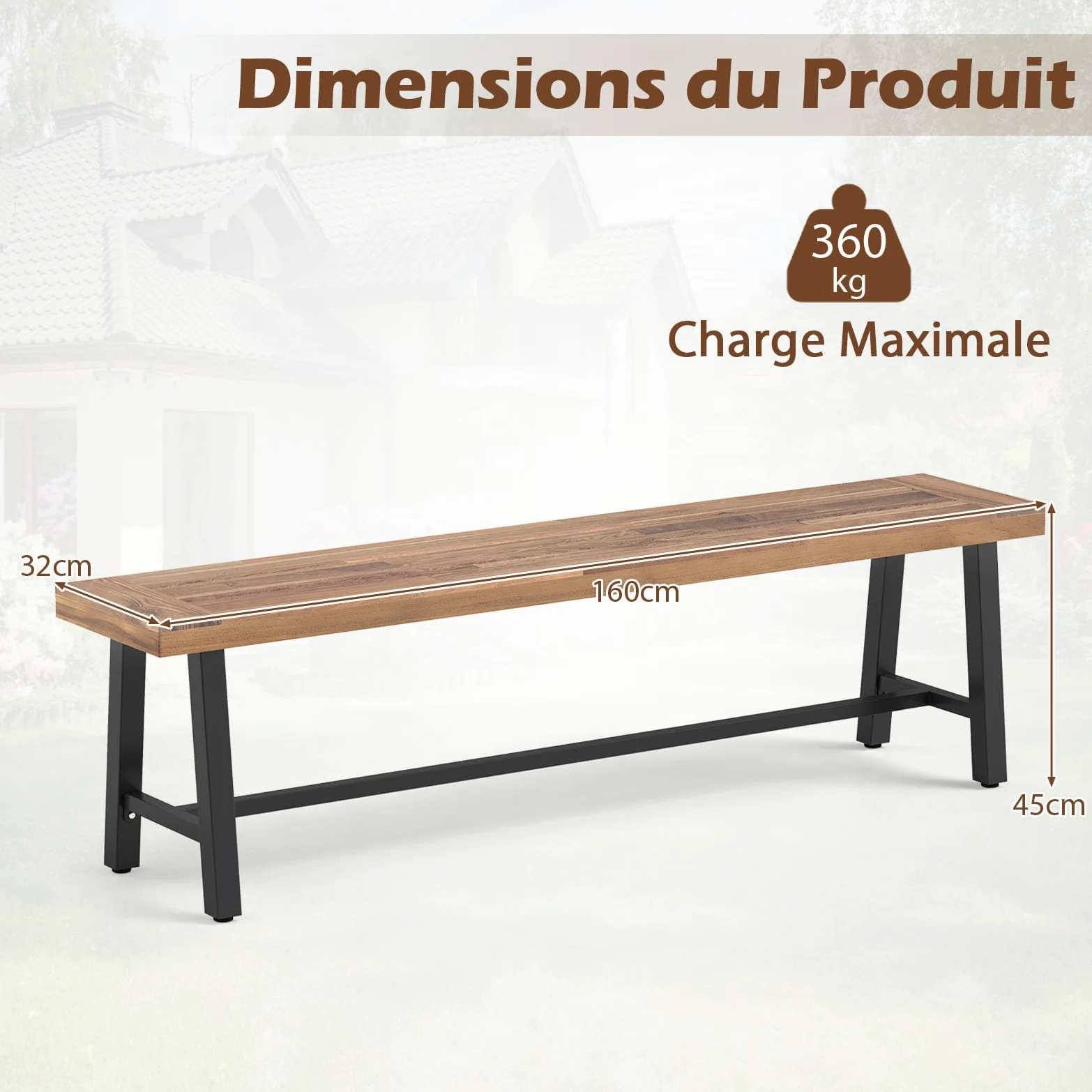 GOPLUS Banc de Terrasse de 160 cm, Banc de Salle à Manger Long en Bois d'Acacia, Siège d'Extérieur sans Dossier pour 3 Personnes, Capacité 360 KG, pour Porche, Cour, Jardin (160x32x45cm,2)