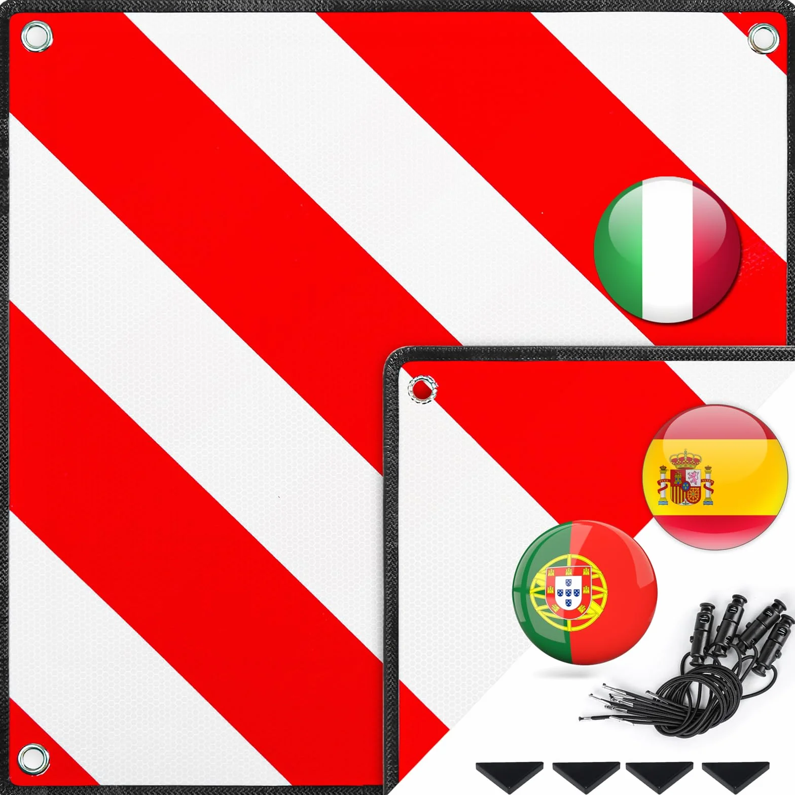 Panneau d'avertissement 3 en 1 Rouge Blanc Réfléchissant 50 x 50 cm pour Porte-vélos Italie Espagne Portugal