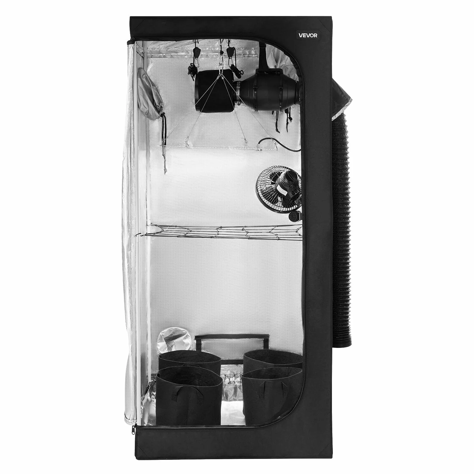 VEVOR Chambre de Culture 80x80x180 cm Kit Complet LED Spectre Complet Ventilation Mylar 600D