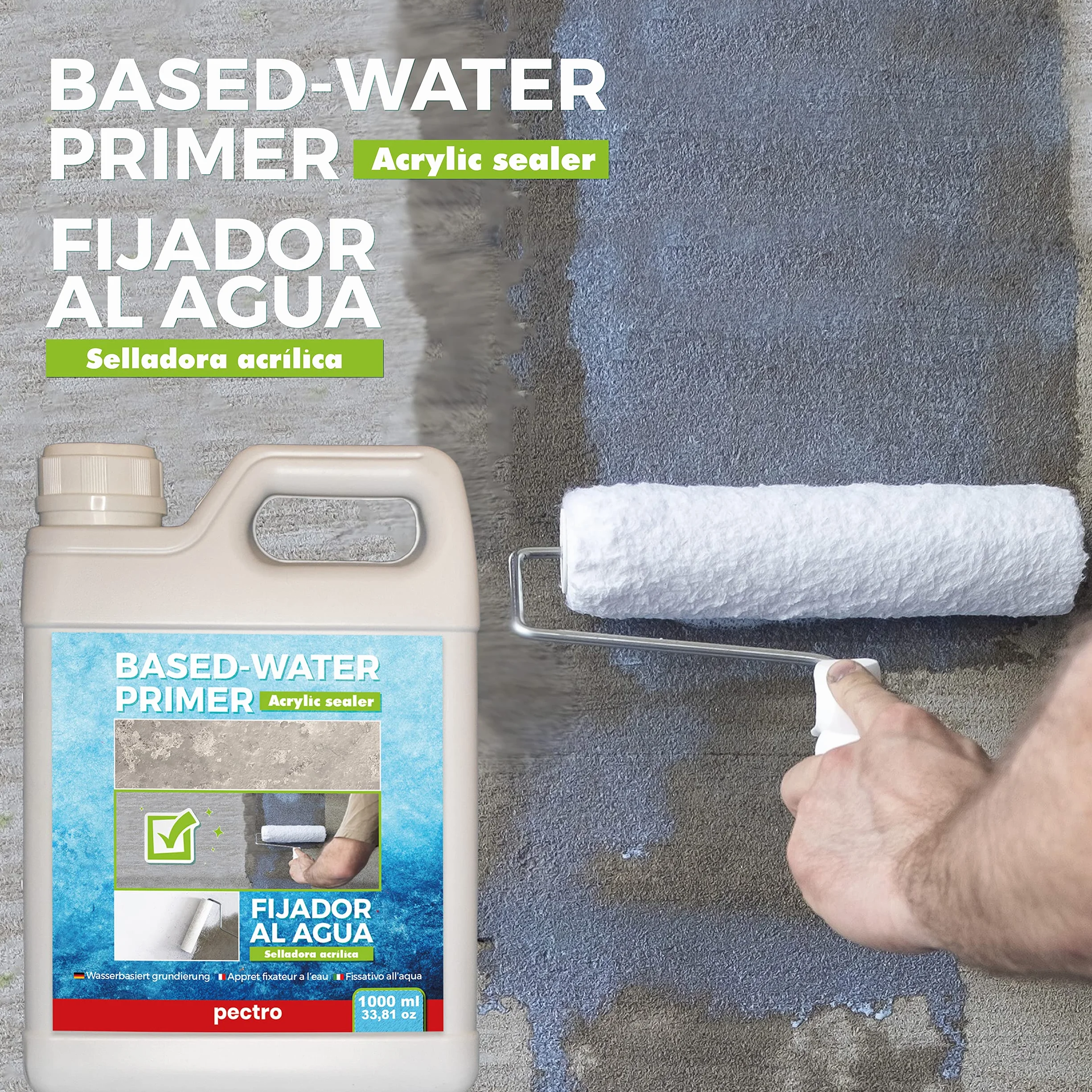 PECTRO Primaire d'accrochage peinture murs 1000ml - Apprêt fixateur à l'eau