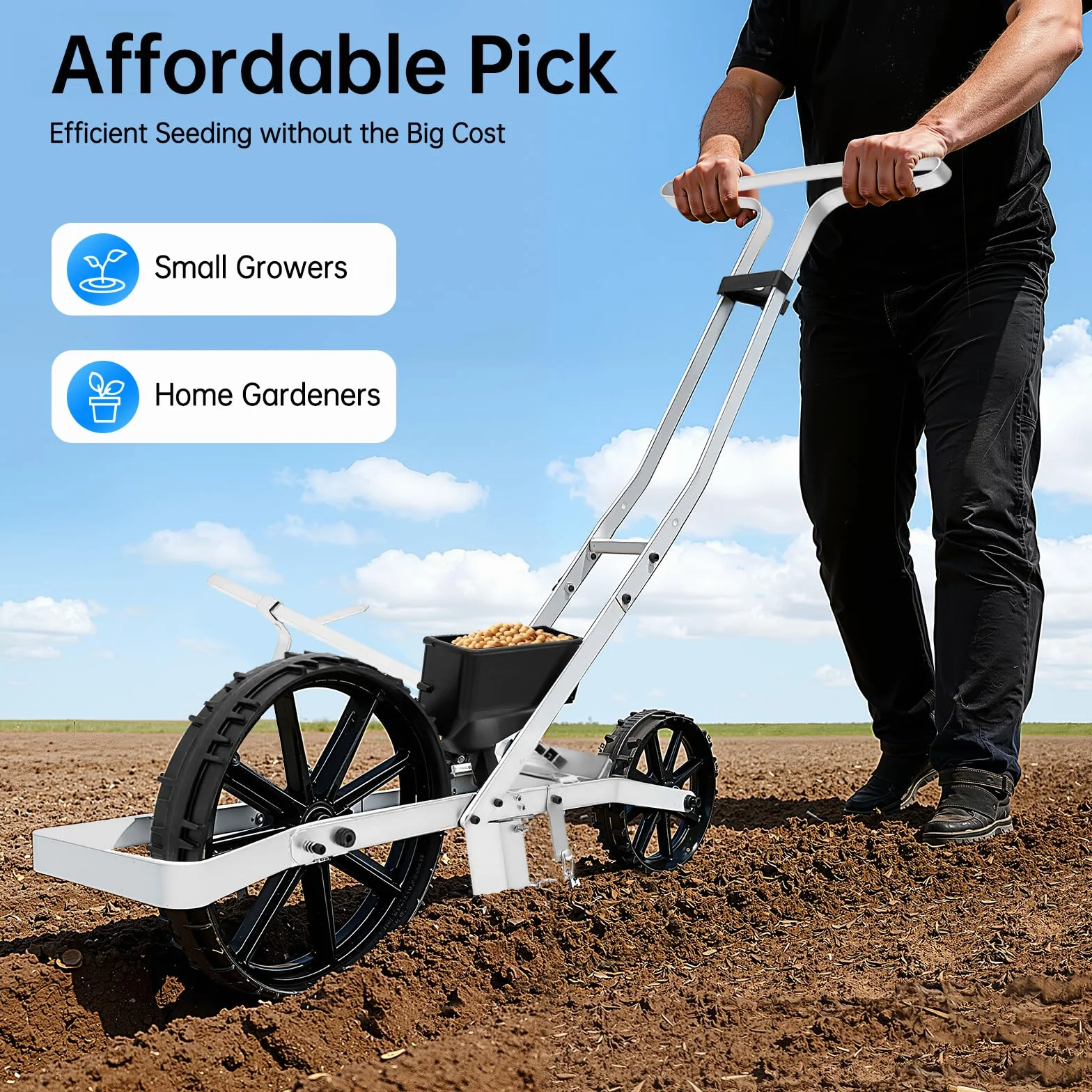 MccoMMon Semoir à main en aluminium pour jardin - Tricot à une rangée - Pour maïs sucré, poireaux et autres graines fines (96 x 31,3 x 95 cm)