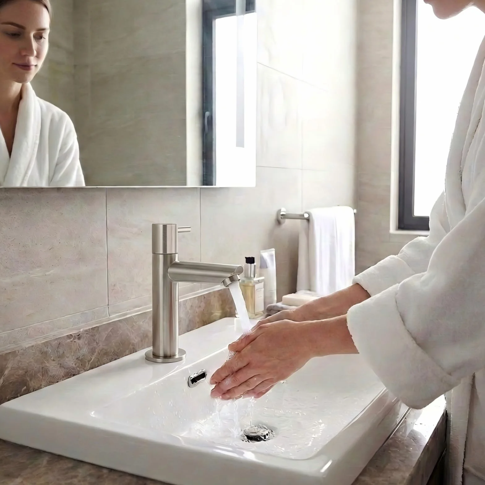 Ibergrif M18103 Mitigeur de lavabo eau froide monocommande acier inoxydable finition brossée