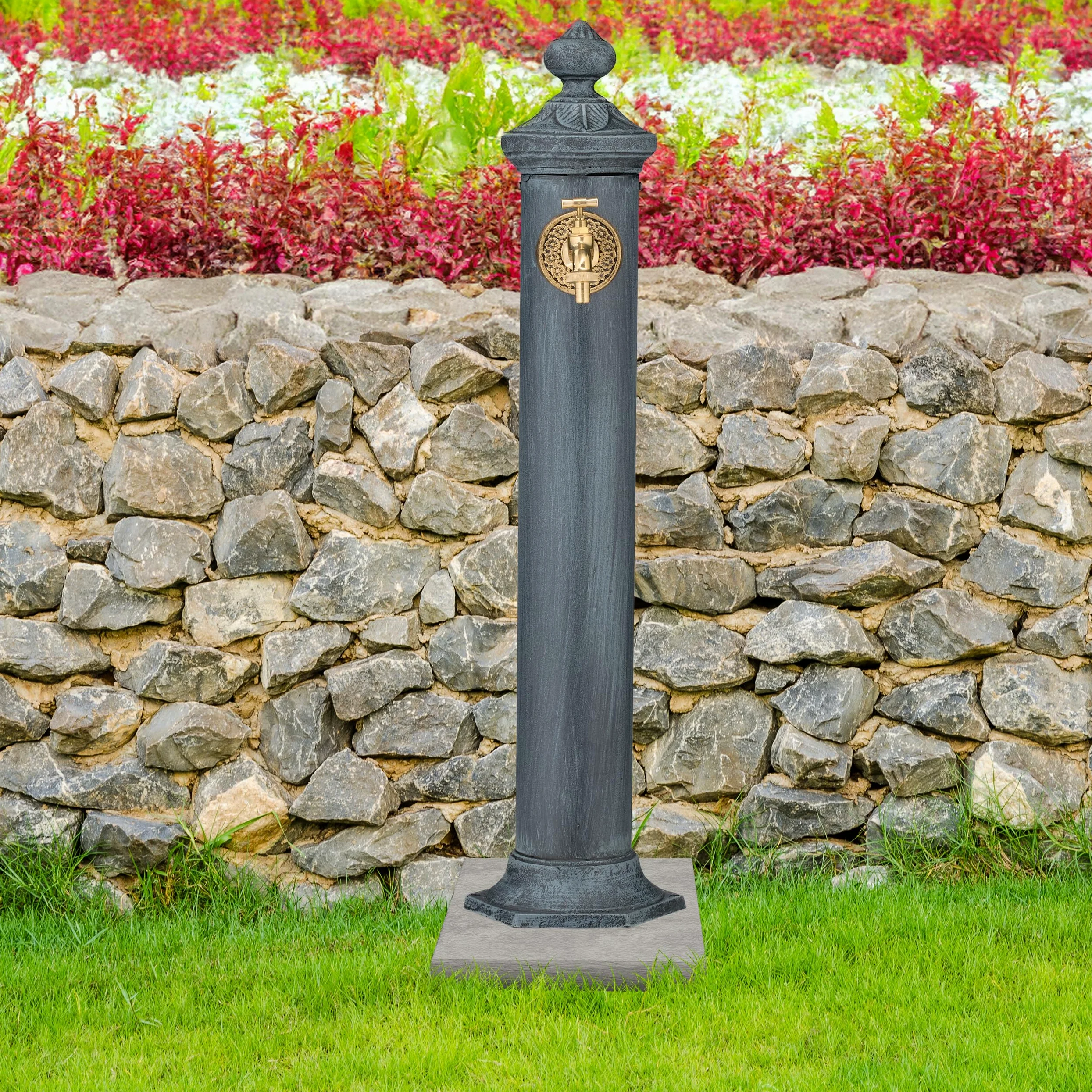 Relaxdays Fontaine extérieure de Jardin, Design Antique, pour Le Jardin ou la terrasse, HLP 84x21,5x27 cm, Gris