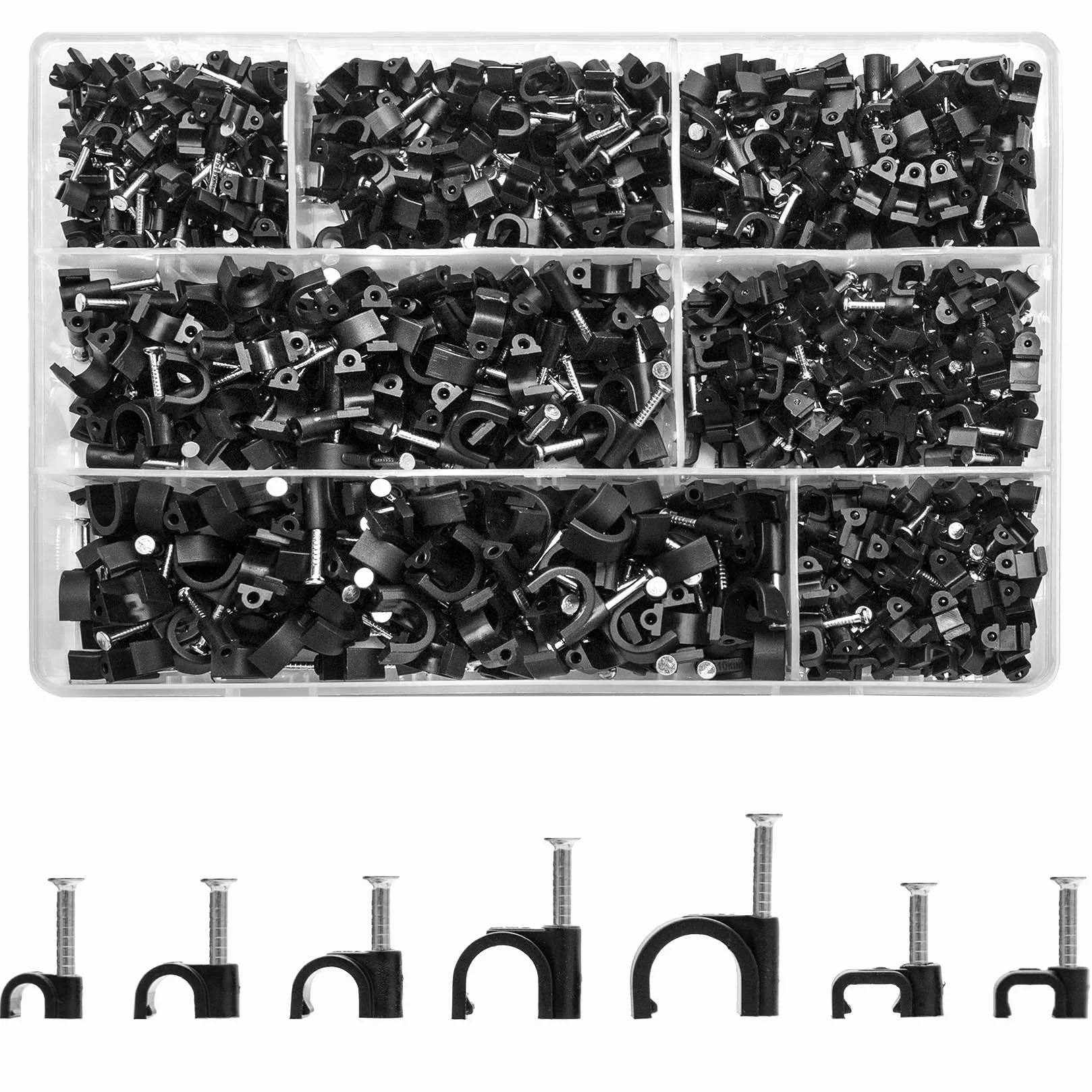 700 Pcs Clips de Câbles Ronds/Carrés, Attaches Câbles Avec Clous, Agrafes Noires, Support de Fil Organisateur pour Câble Ethernet 4-10mm
