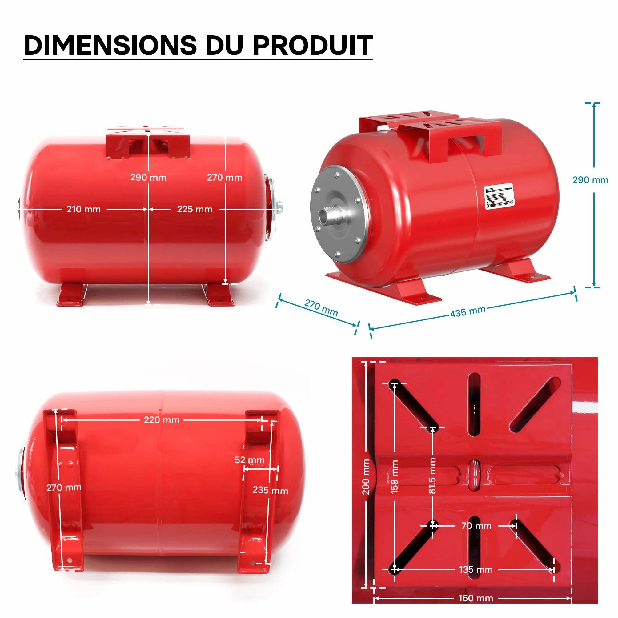Wiltec Réservoir pression à vessie 24 Litres Acier horizontal Surpresseur eau domestique