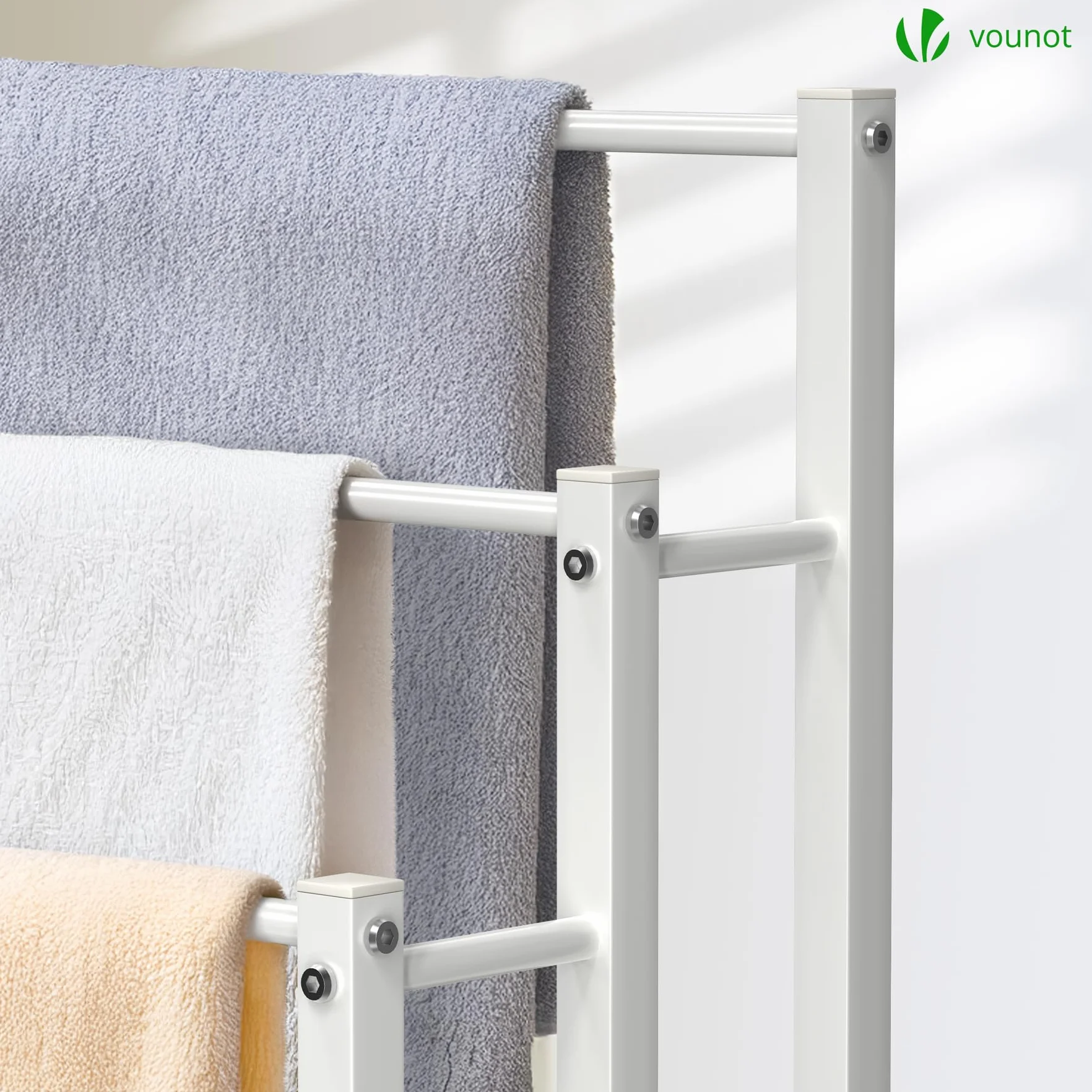 VOUNOT Porte-Serviettes autoportant 3 Niveaux en Métal Blanc pour Salle de Bain