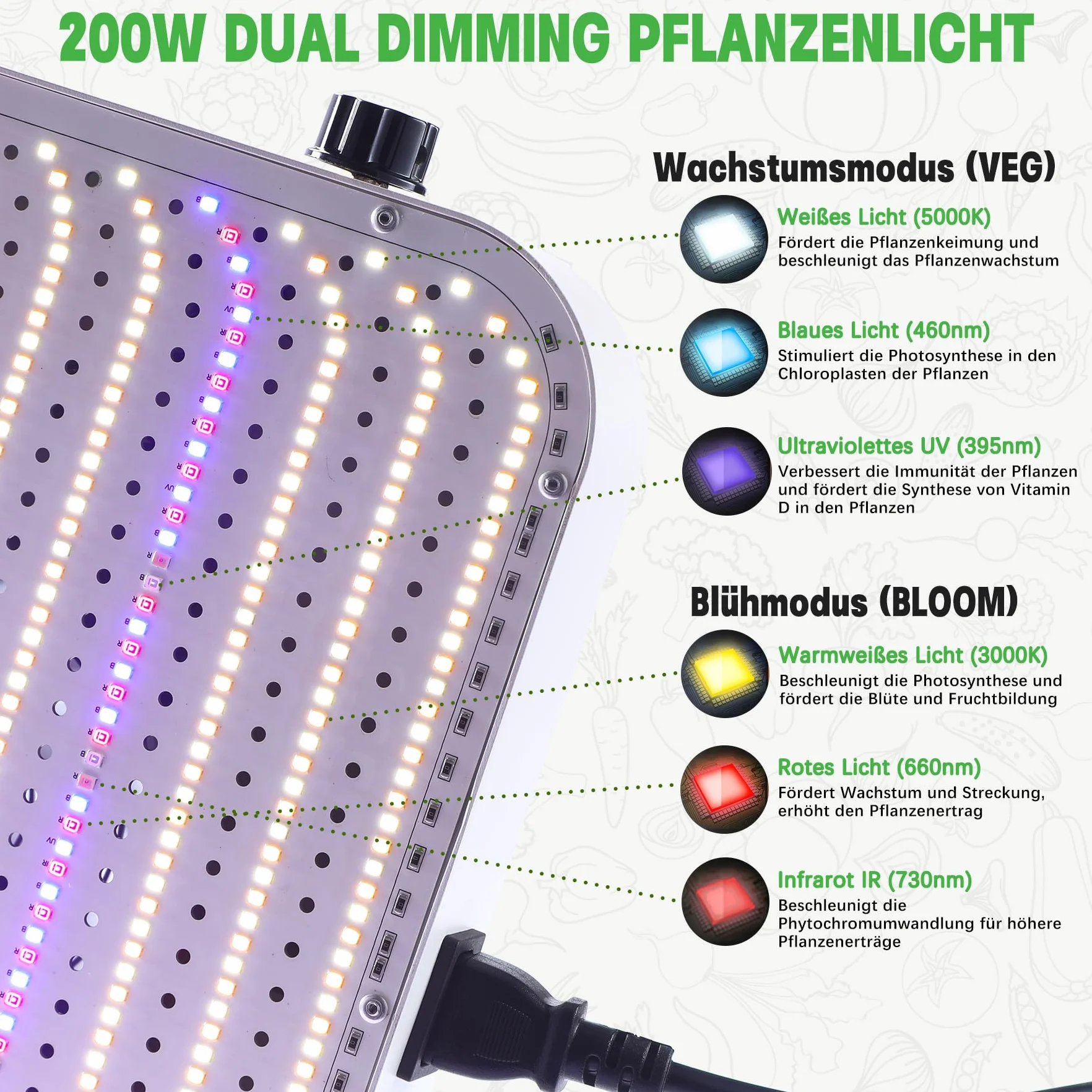 Kit Culture Indoor, 200W Dimmable Lampes De Croissance, Tente de Culture, Kit Complet de Tente de Culture hydroponique 600D avec Thermo-hygromètre et minuterie (100x100x200 cm)