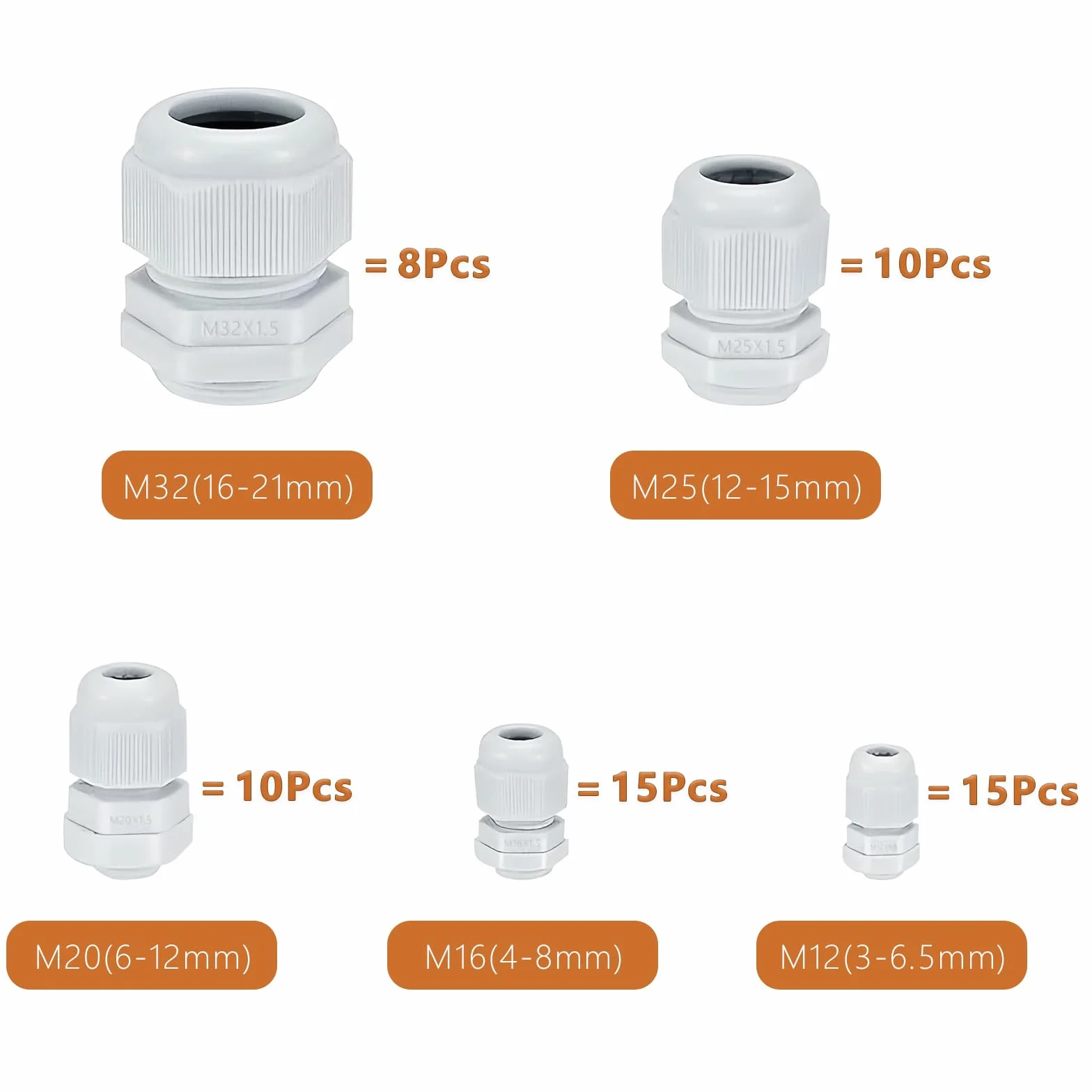 Presse-étoupes M12 M16 M20 M25 M32 IP68 étanches réglables pour câbles nylon plastique lot de 58