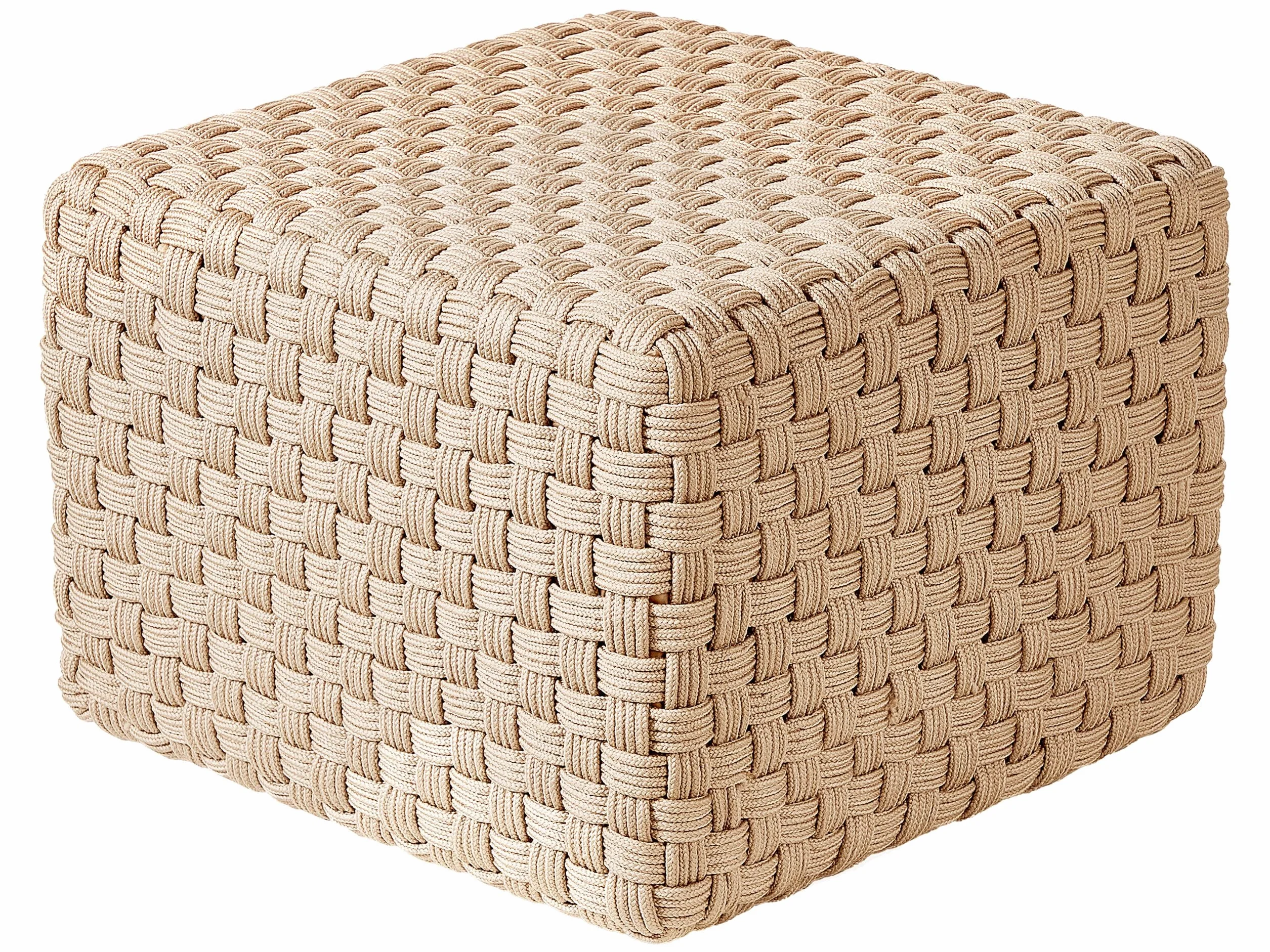 Beliani Pouf d'Extérieur Tissé à la Main Ottoman de Jardin 50 x 50 cm Matière Synthétique Beige Clair Nalli