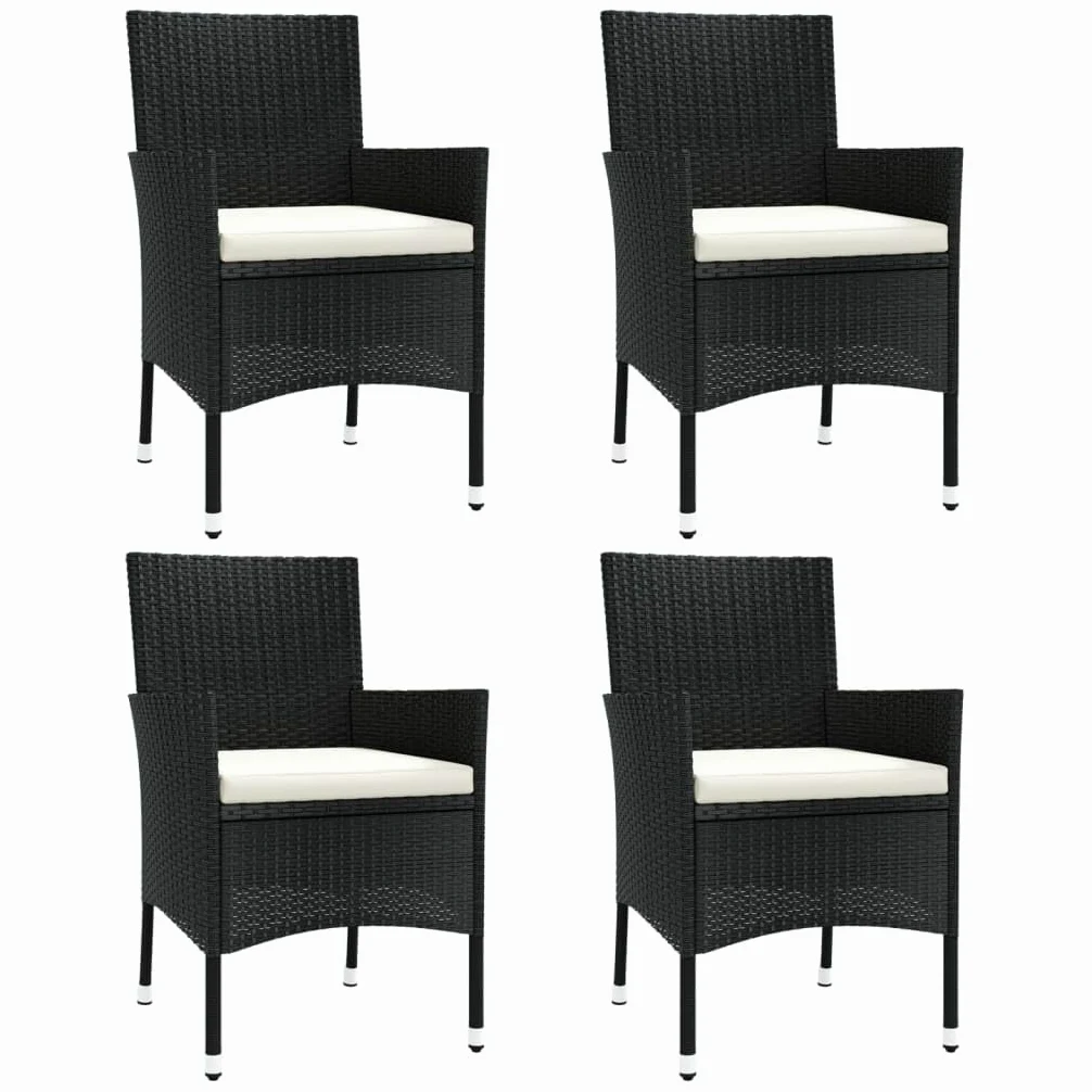 vidaXL 4X Chaises de Jardin avec Coussins Fauteuils de Patio Chaises de Salle à Manger d'Extérieur Sièges de Terrasse Résine Tressée Noir