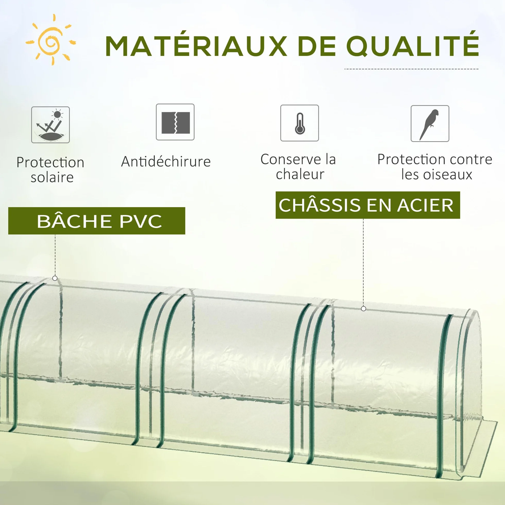 Outsunny Mini Serre de Jardin Mini Serre Tunnel Serre à Tomates 3 x 1 x 0,8 m Acier Plastique Haute densité Anti-UV 3 Portes avec Zip enroulables Transparent