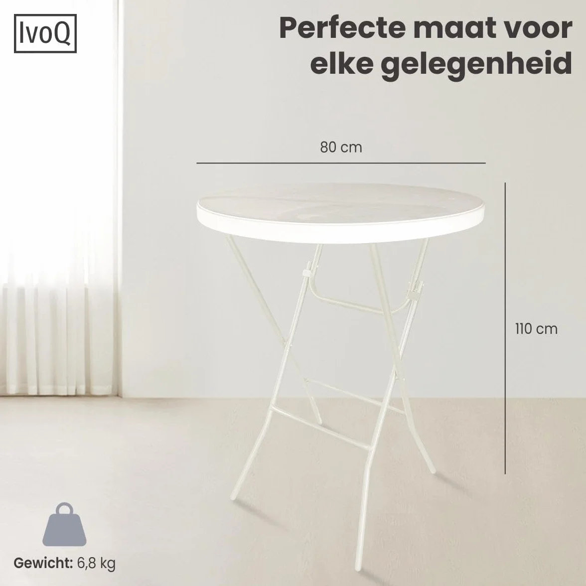 Tables Debout Lot de 2 avec Housses Blanches Ø80x110 cm - Tables de Fête Pliantes avec Plateau HDPE Résistant à l'eau et Cadre en Acier - Idéal pour Fêtes, Mariages & Evénements
