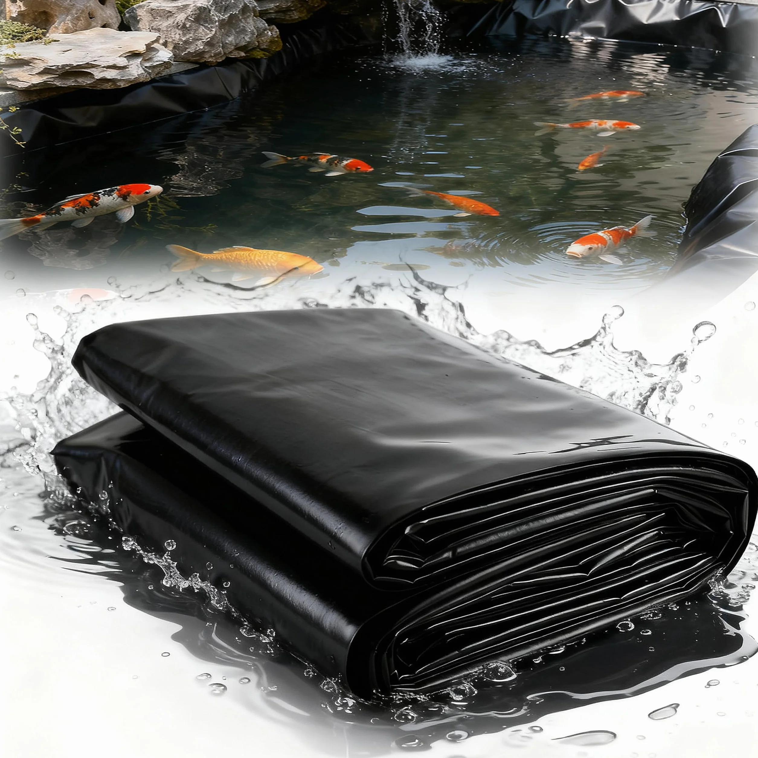 Bâche de Bassin Grand Bassin à Poissons Piscines Membrane Renforcée LLDPE Noir 7.6m x 6m
