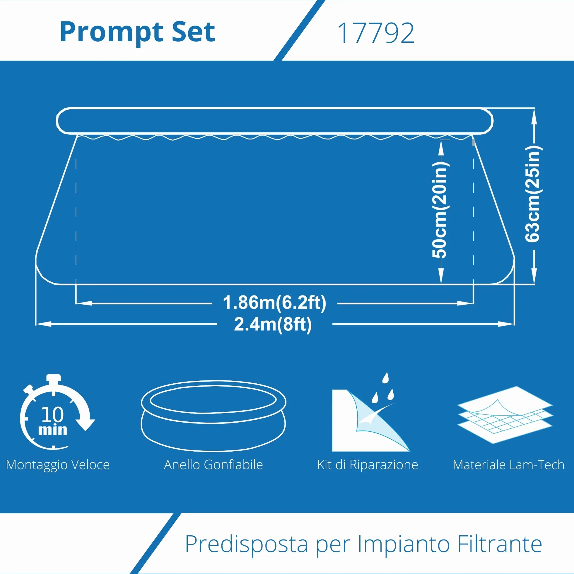 Avenli Prompt Set Pool, Piscine 240 x 63 cm, Piscine Hors Sol sans Pompe