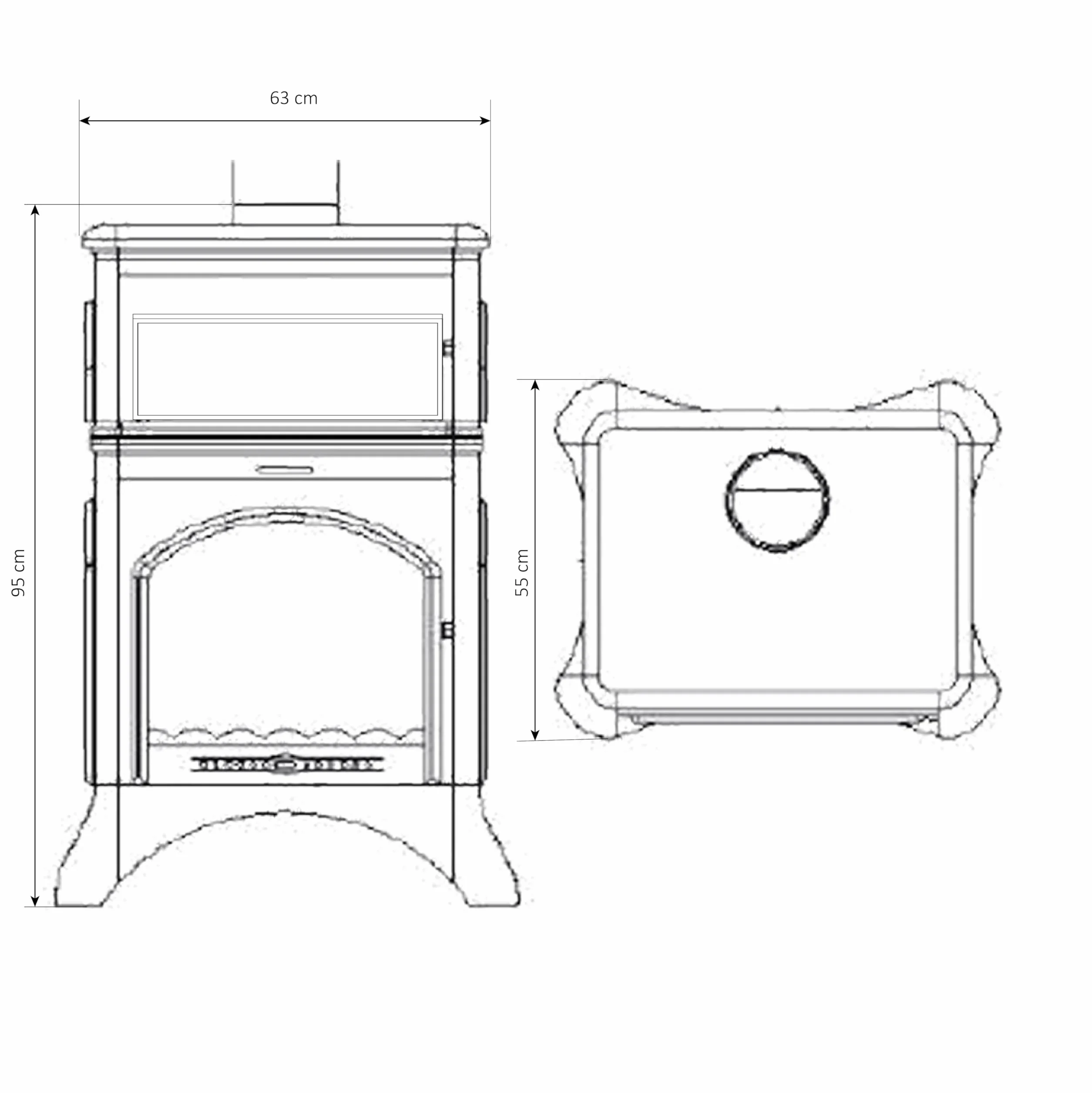 EIDER Poêle à bois 18,33 kW Cuella Iron Four 100 x 44 x 55 cm 277 m³ Classe A Fonte triple vision
